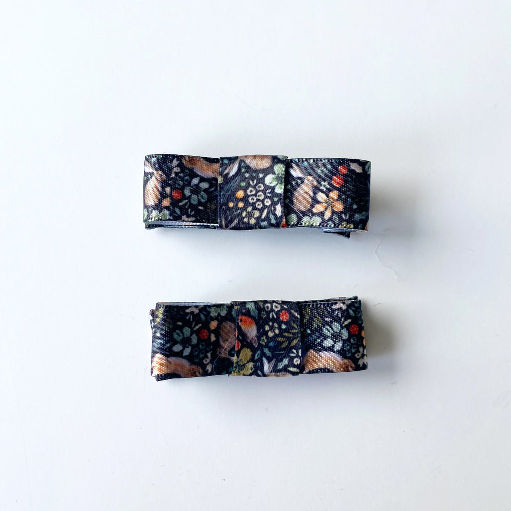 Blue tit - Ribbon Lined Hair Bow - pack of two