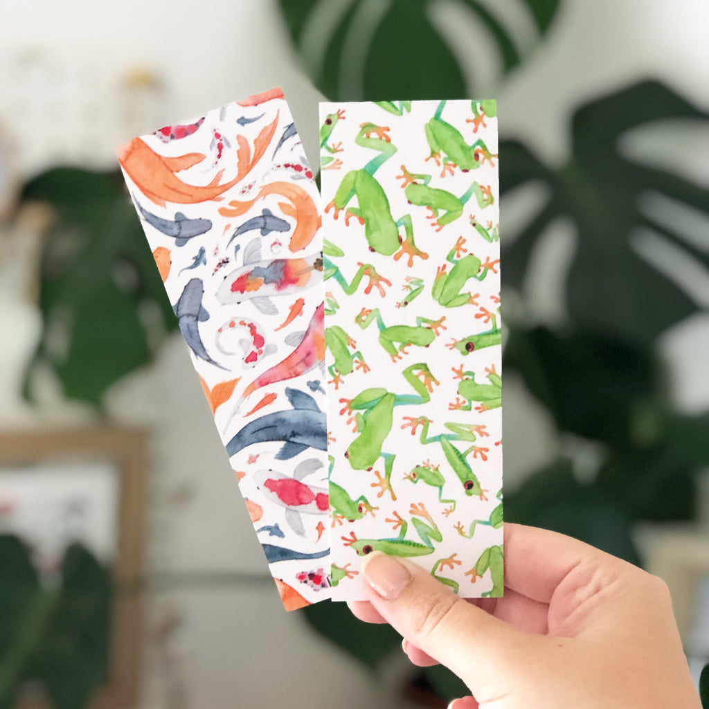 koi and frog double sided bookmark