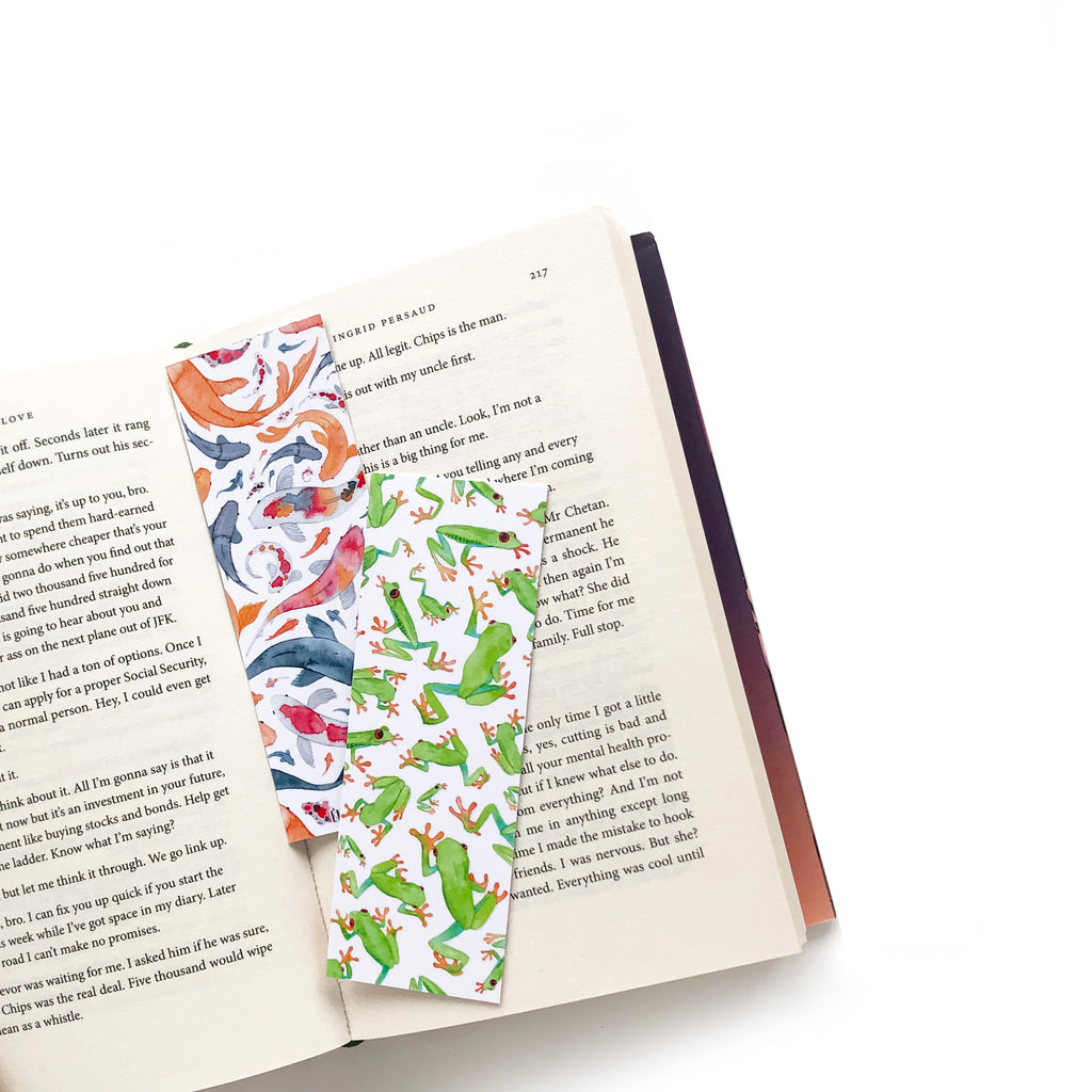 koi and frog double sided bookmark