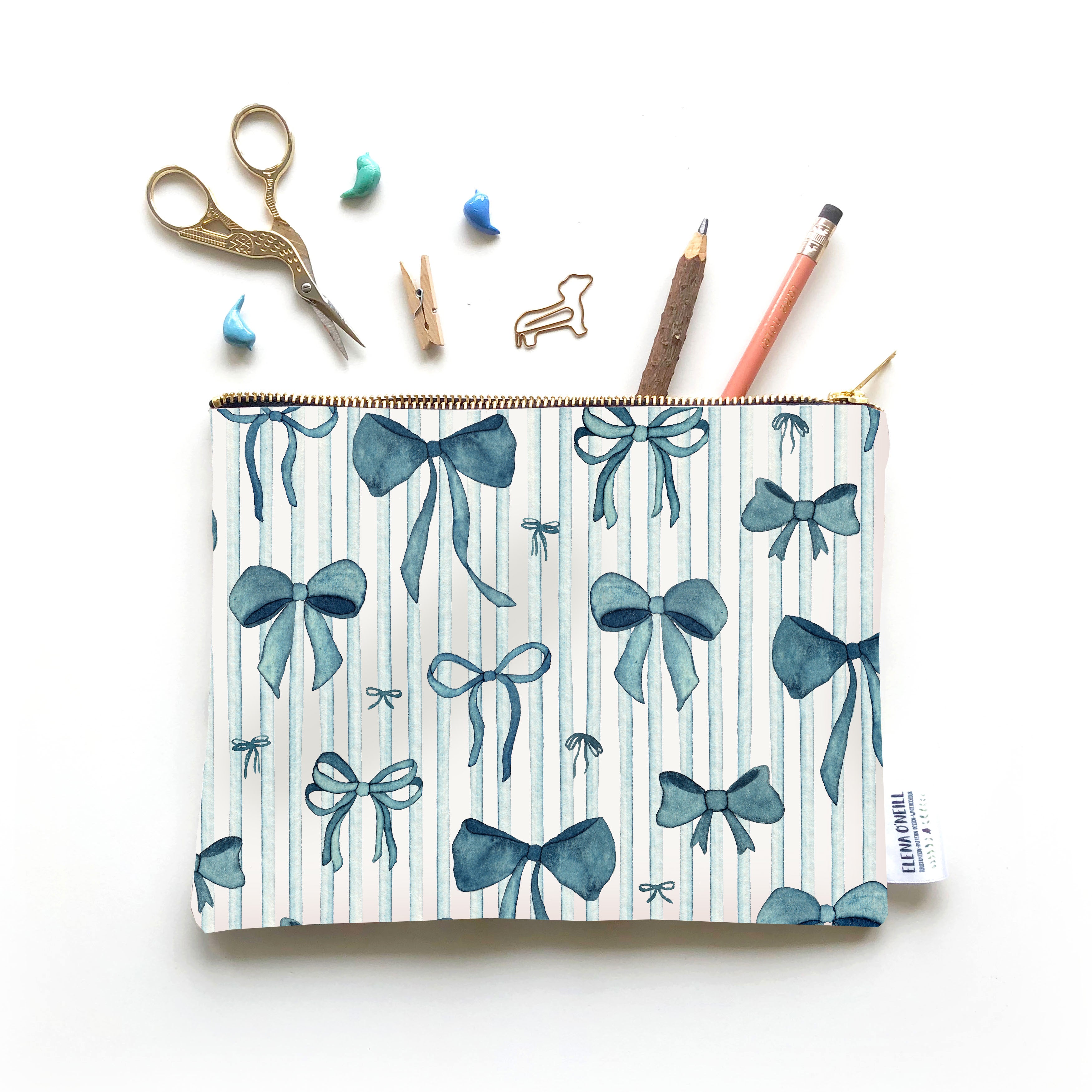 Coquette blue bows large pouch