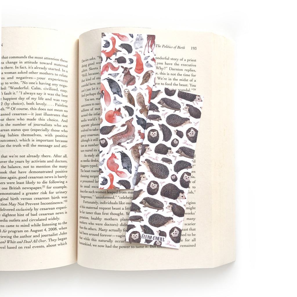 Hedgehog and wildlife double sided bookmark