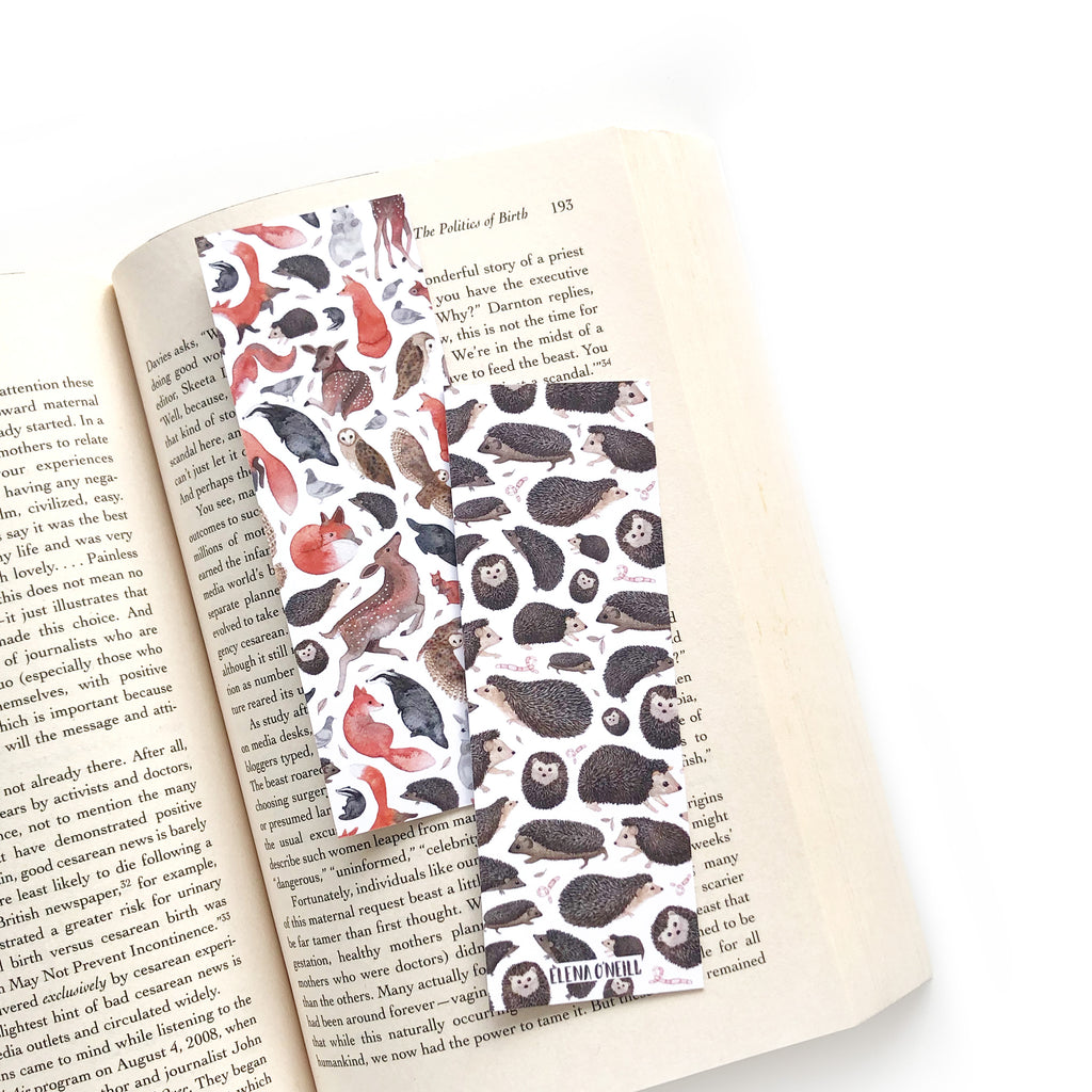 Hedgehog and wildlife double sided bookmark