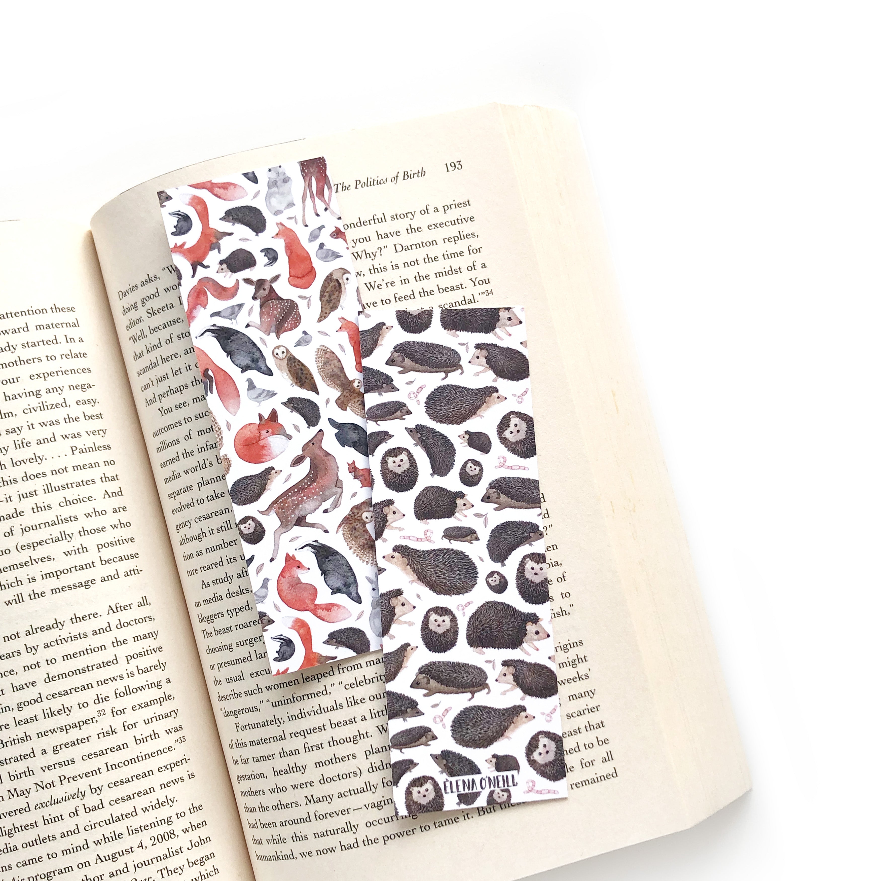 Hedgehog and wildlife double sided bookmark