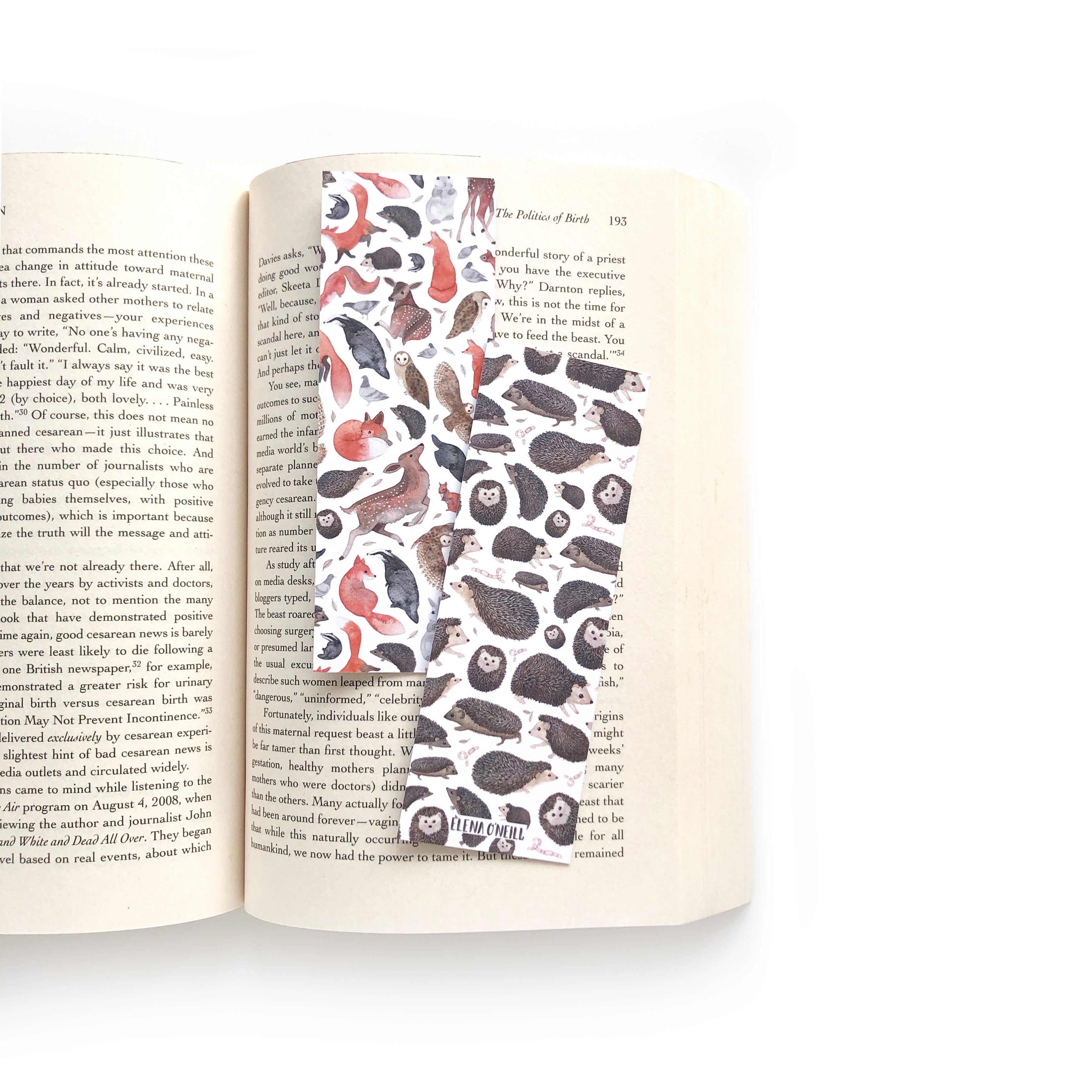 Hedgehog and wildlife double sided bookmark