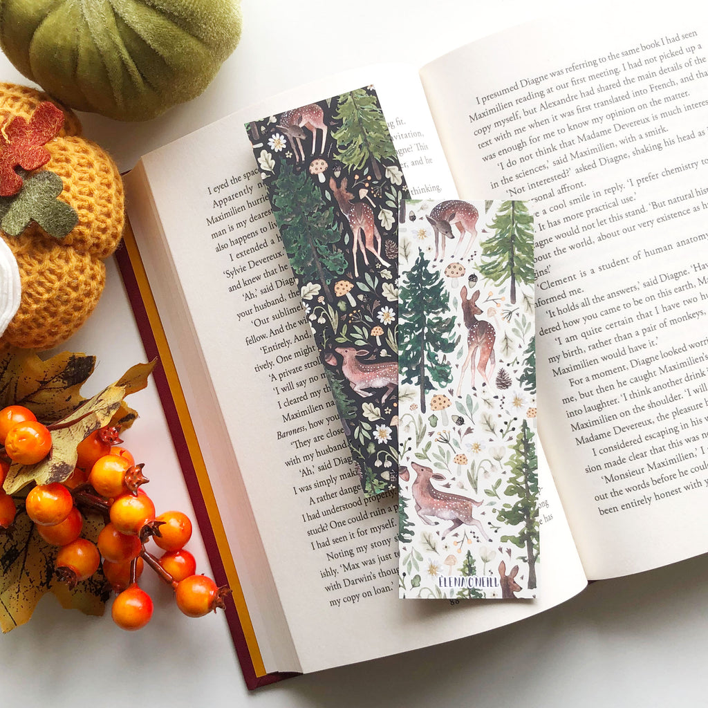 Deer woodland double sided bookmark