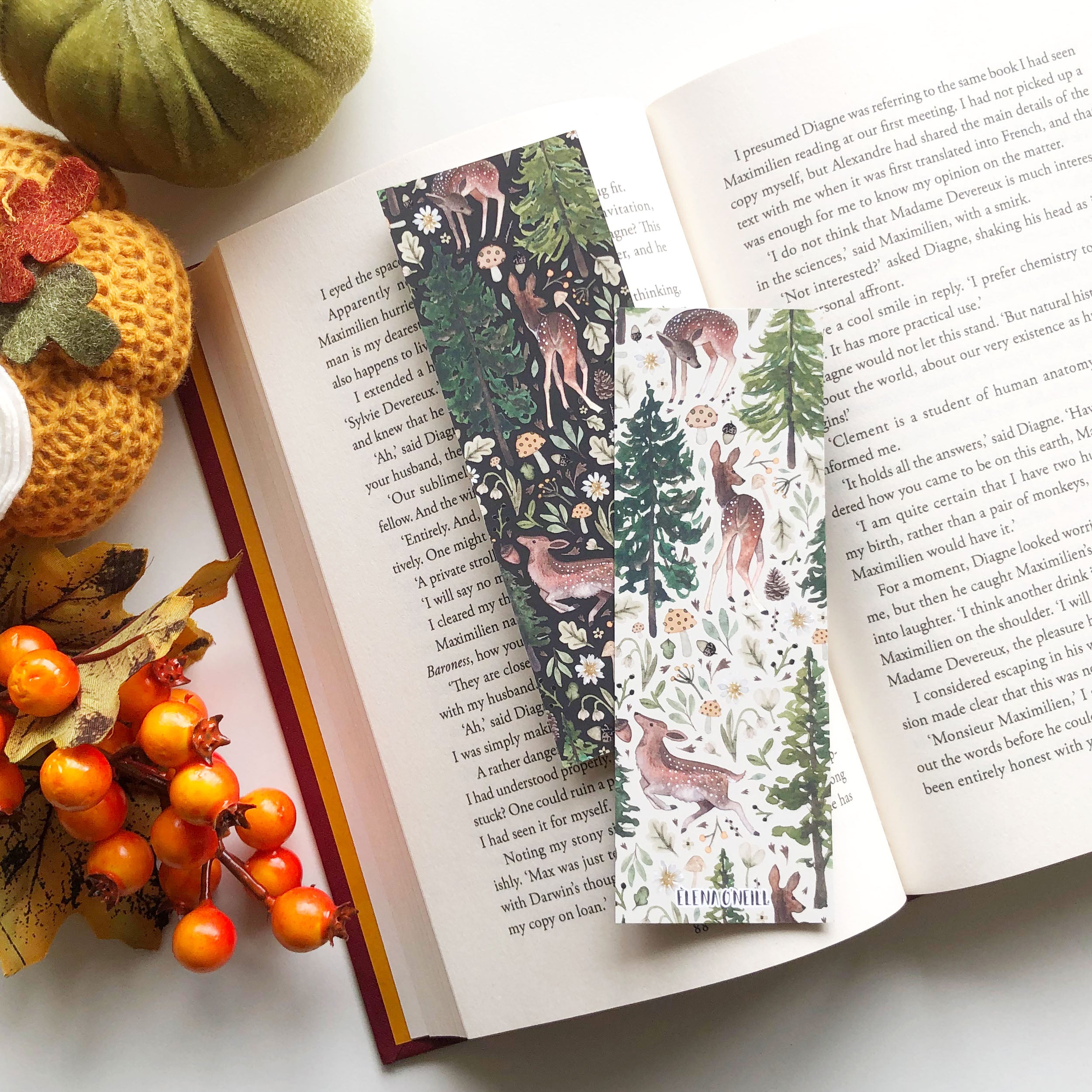 Deer woodland double sided bookmark