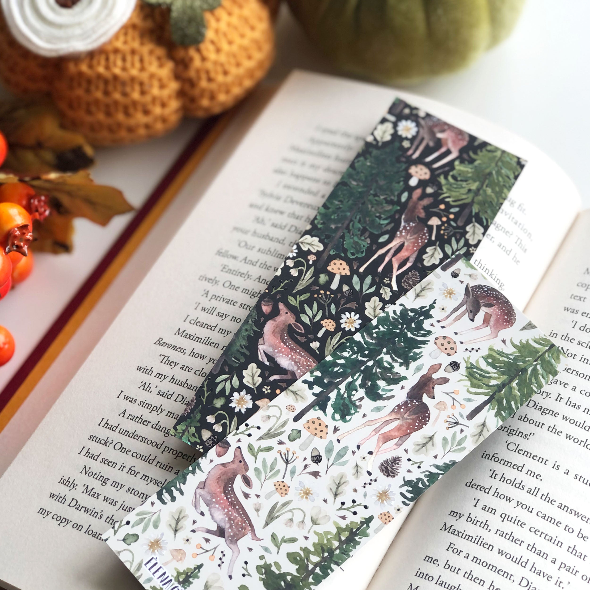 Deer woodland double sided bookmark