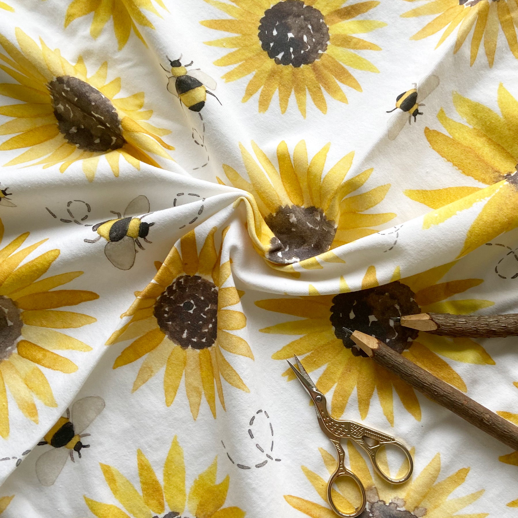 1m + extra large sunflower organic jersey fabric