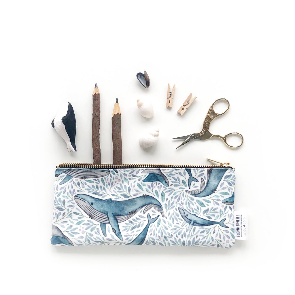 Floral whale pencil case