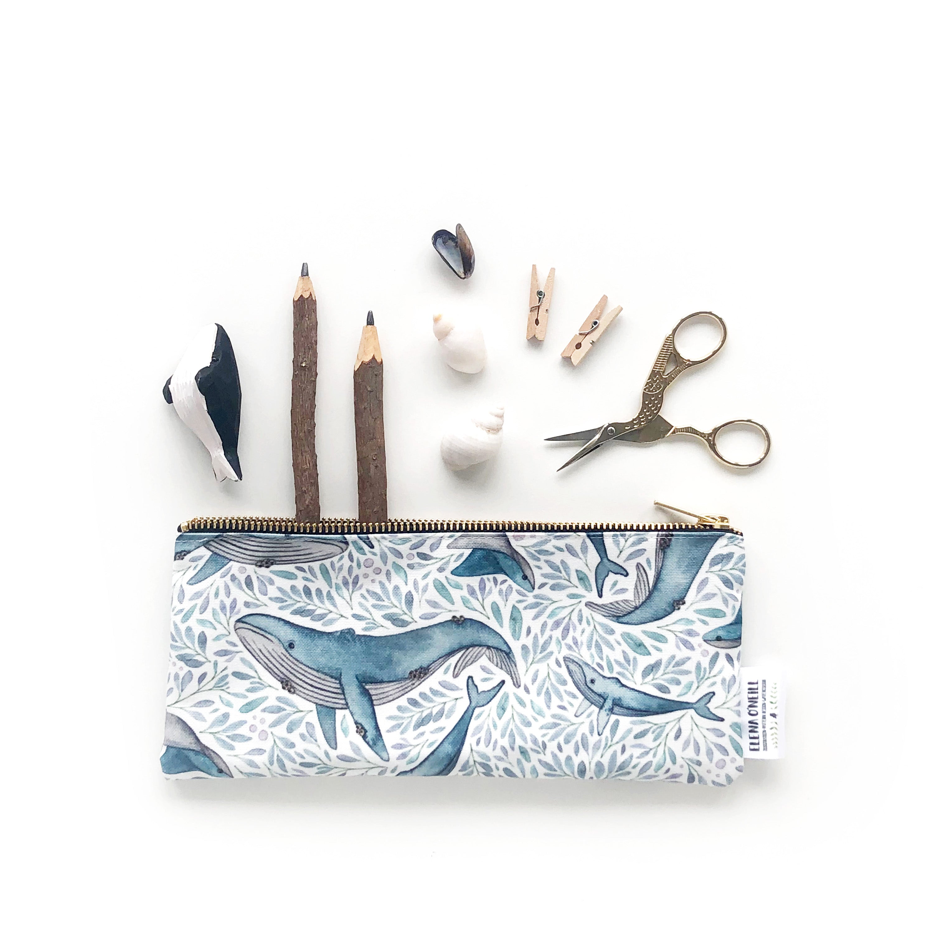Floral whale pencil case