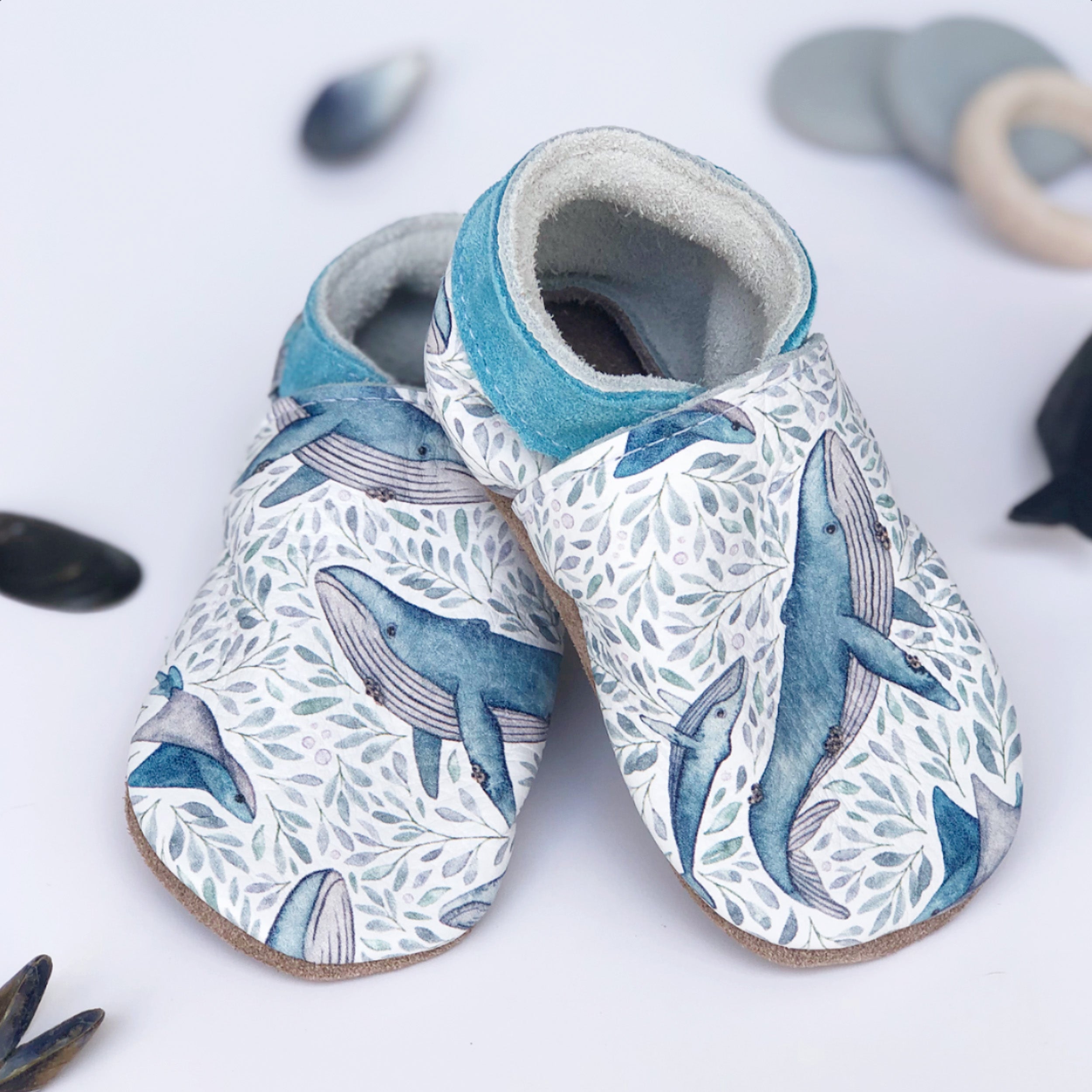 Whale - Barefoot soft sole shoes - inch blue - handmade in the UK