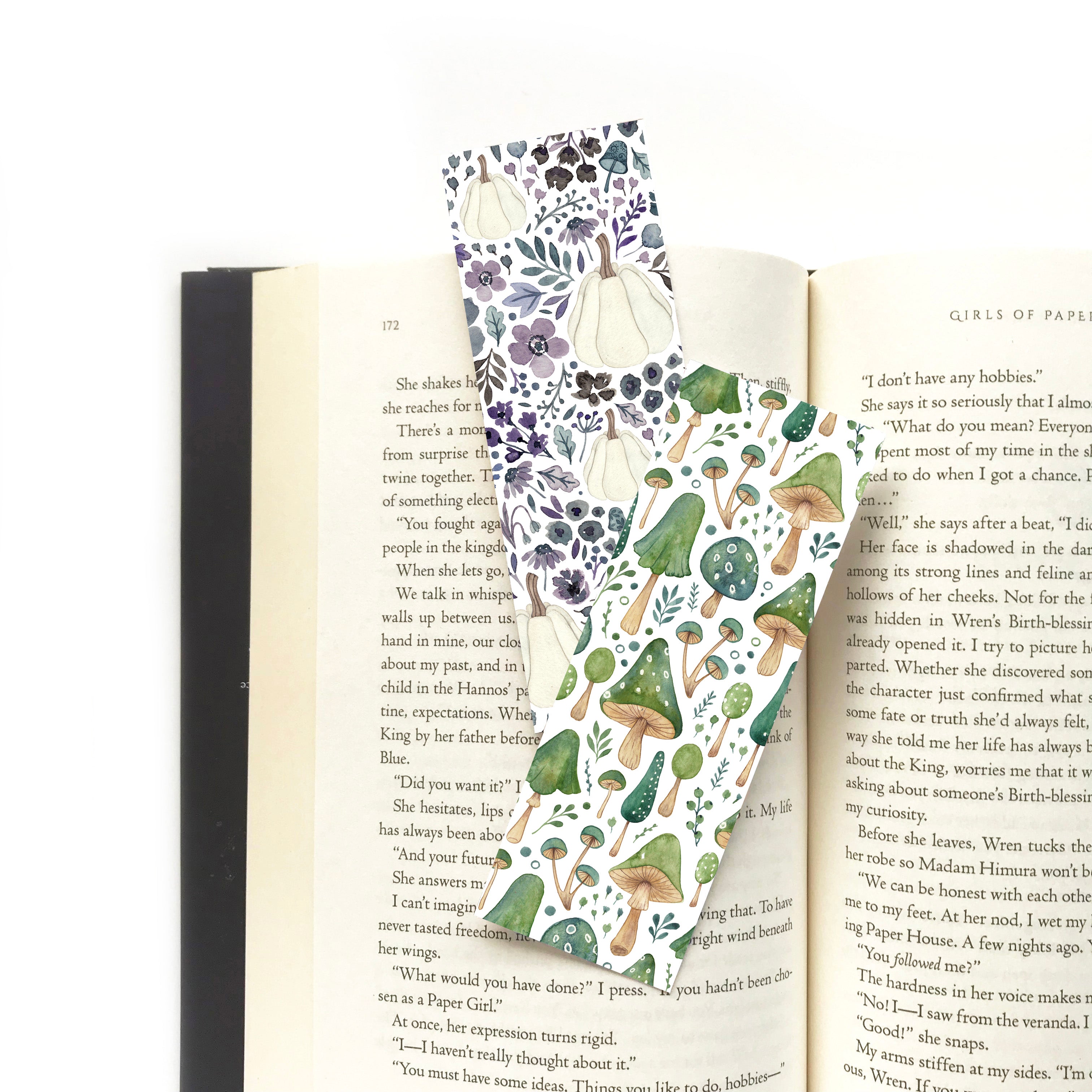 Pumpkin and whimsical mushroom double sided bookmark