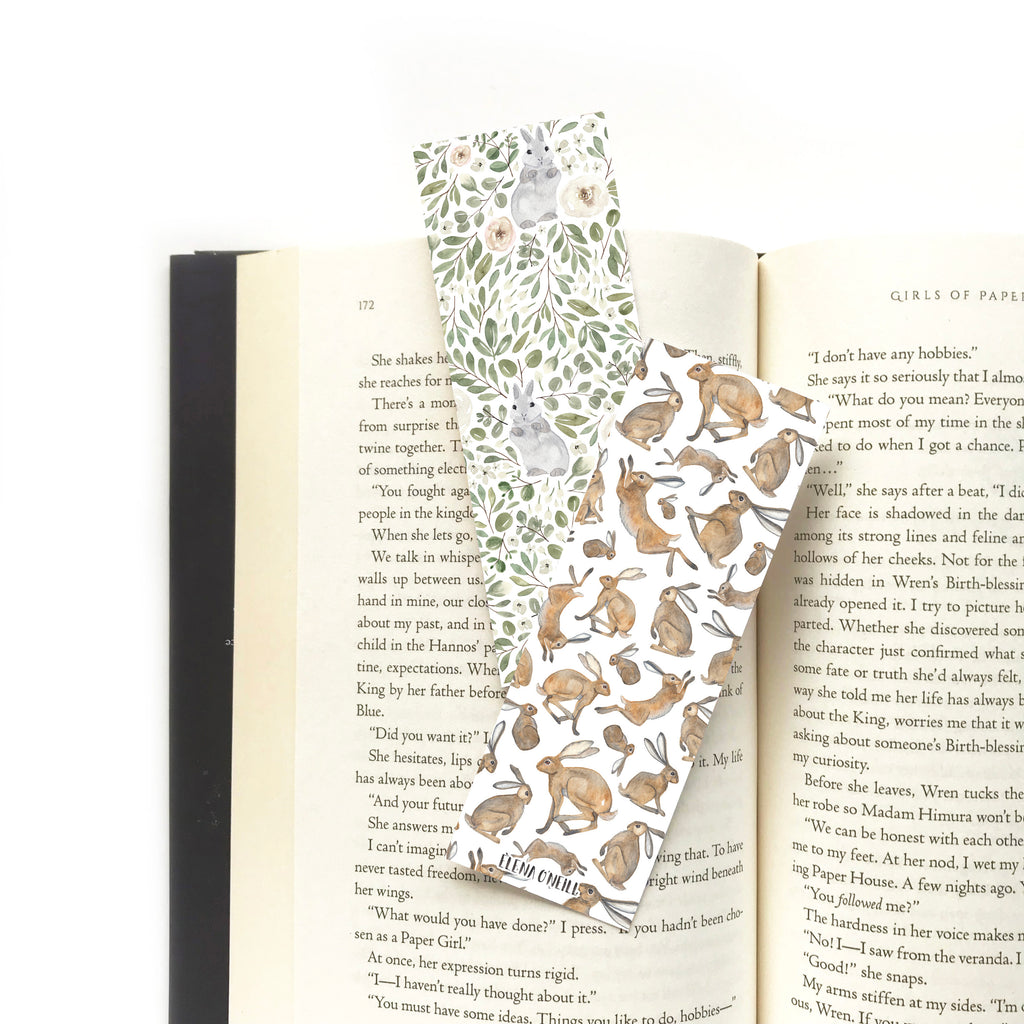 Hare and rabbit eucalyptus double sided bookmark