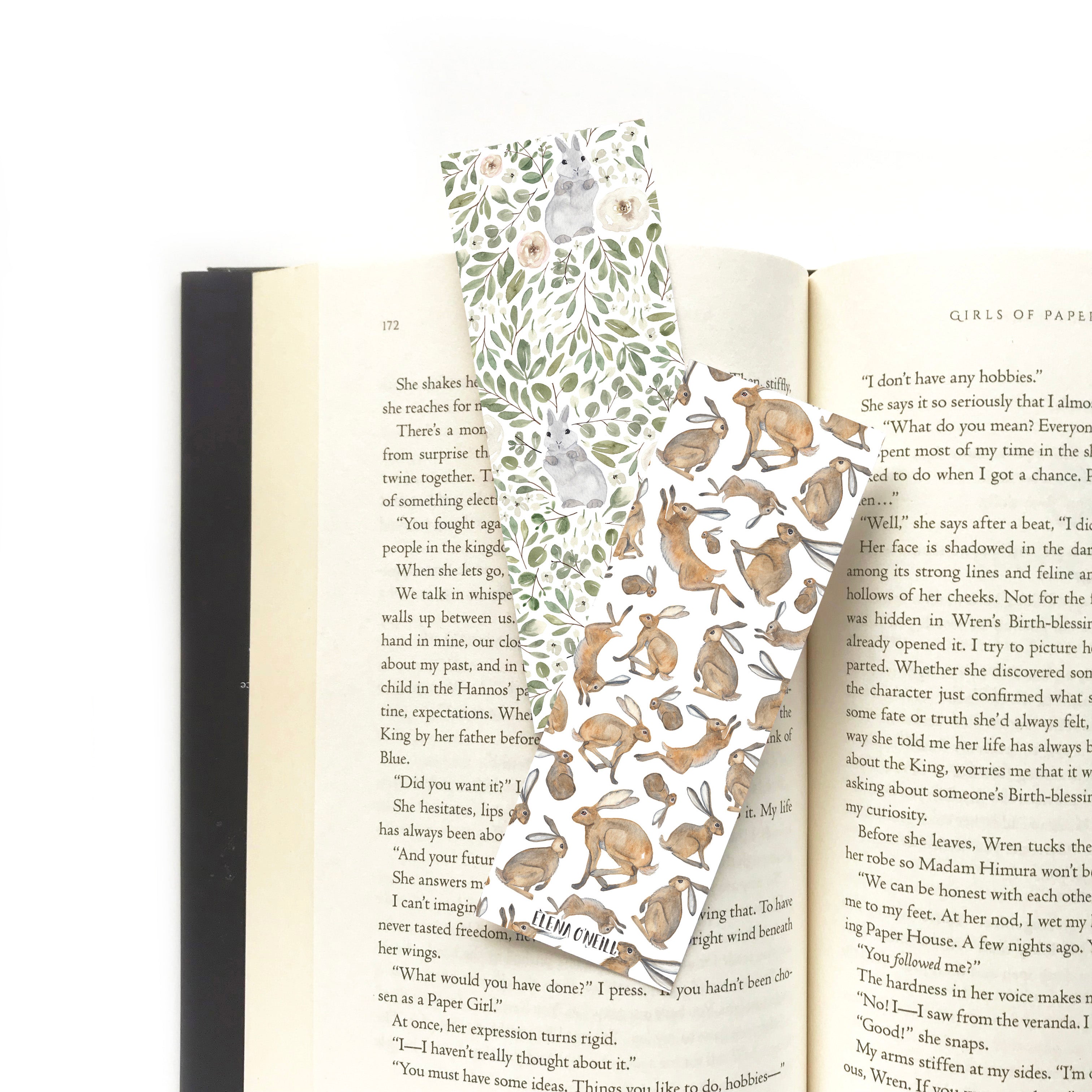 Hare and rabbit eucalyptus double sided bookmark