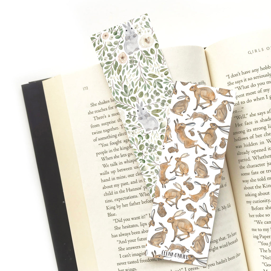 Hare and rabbit eucalyptus double sided bookmark