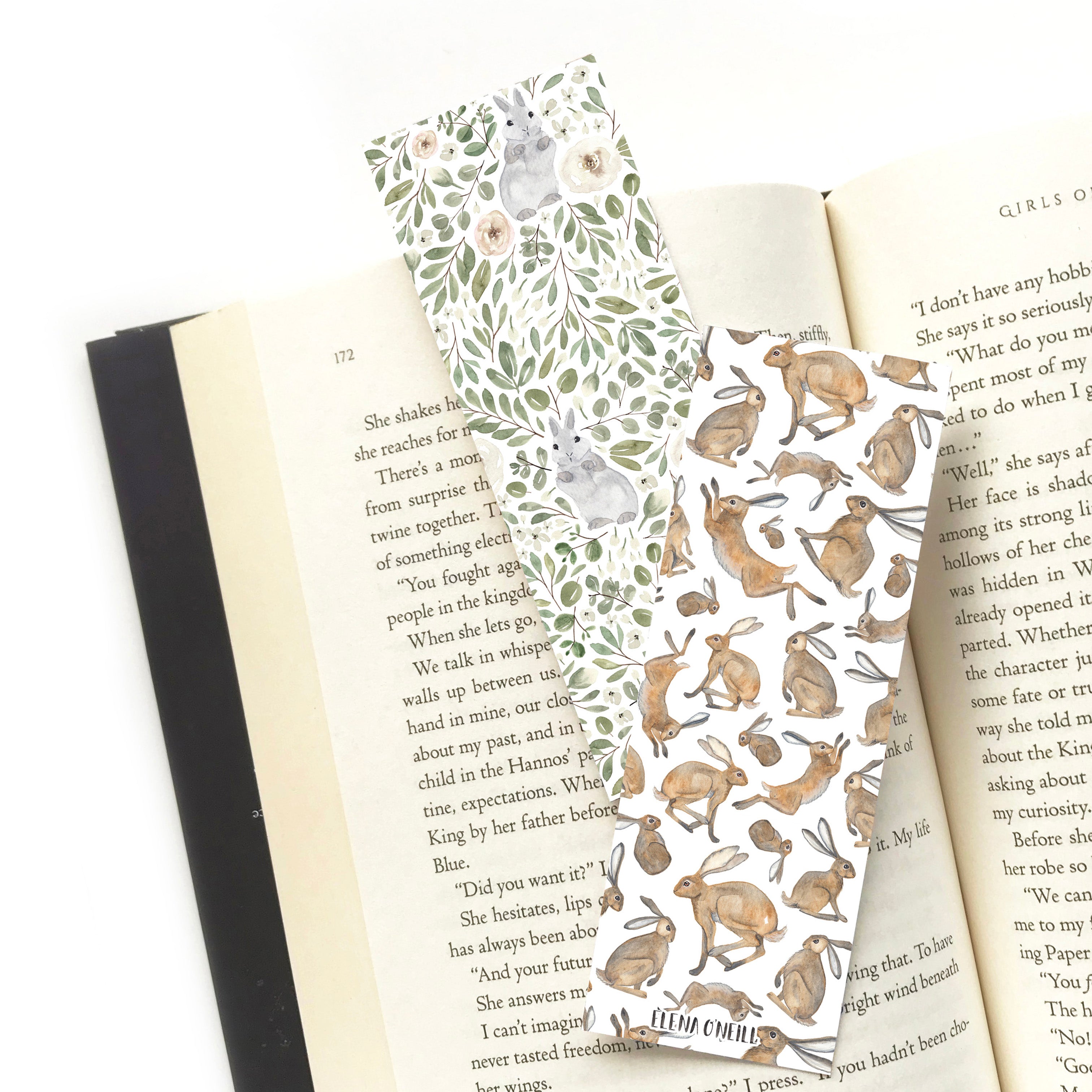 Hare and rabbit eucalyptus double sided bookmark