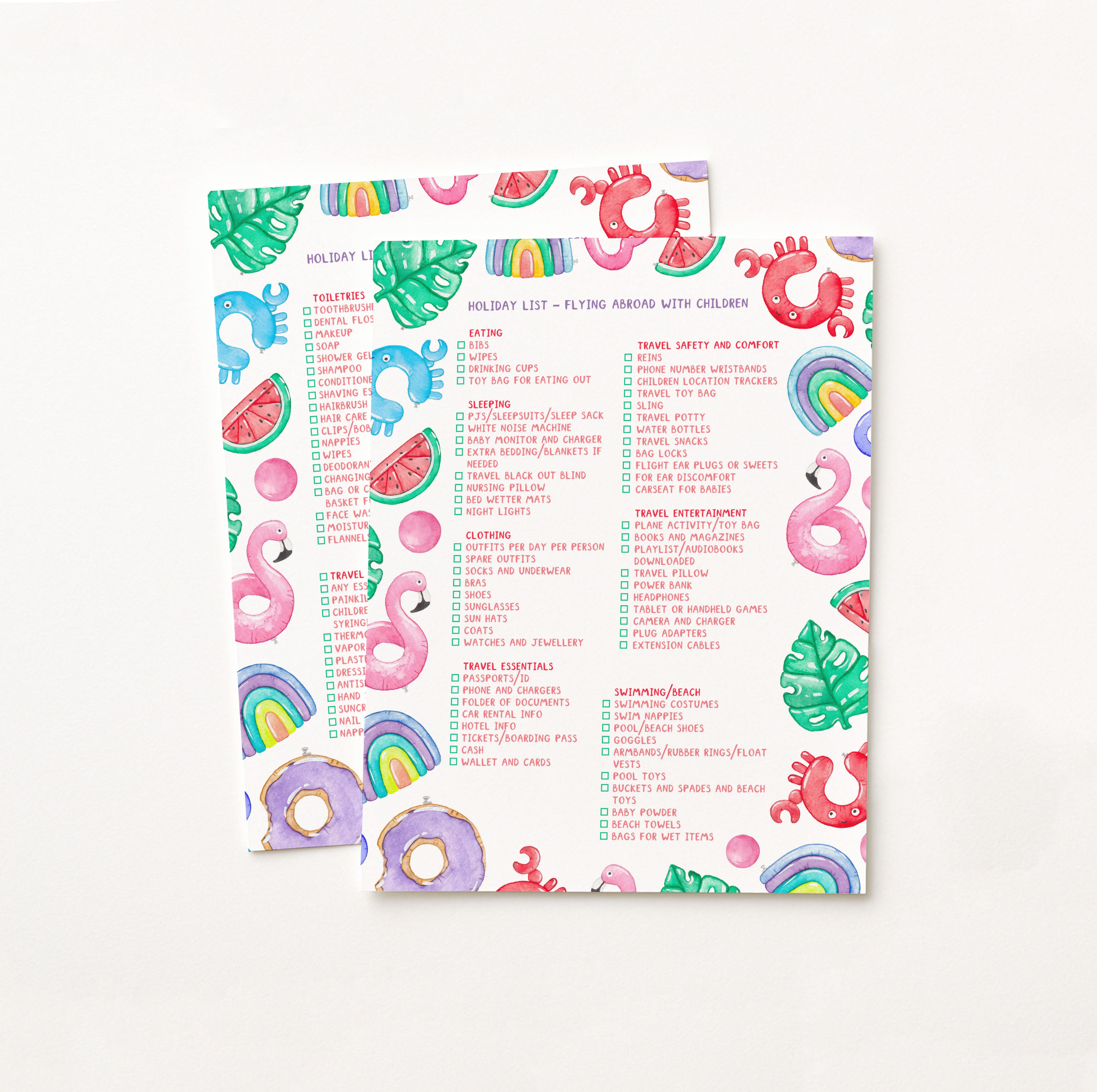 Holiday packing list - flying with children printable