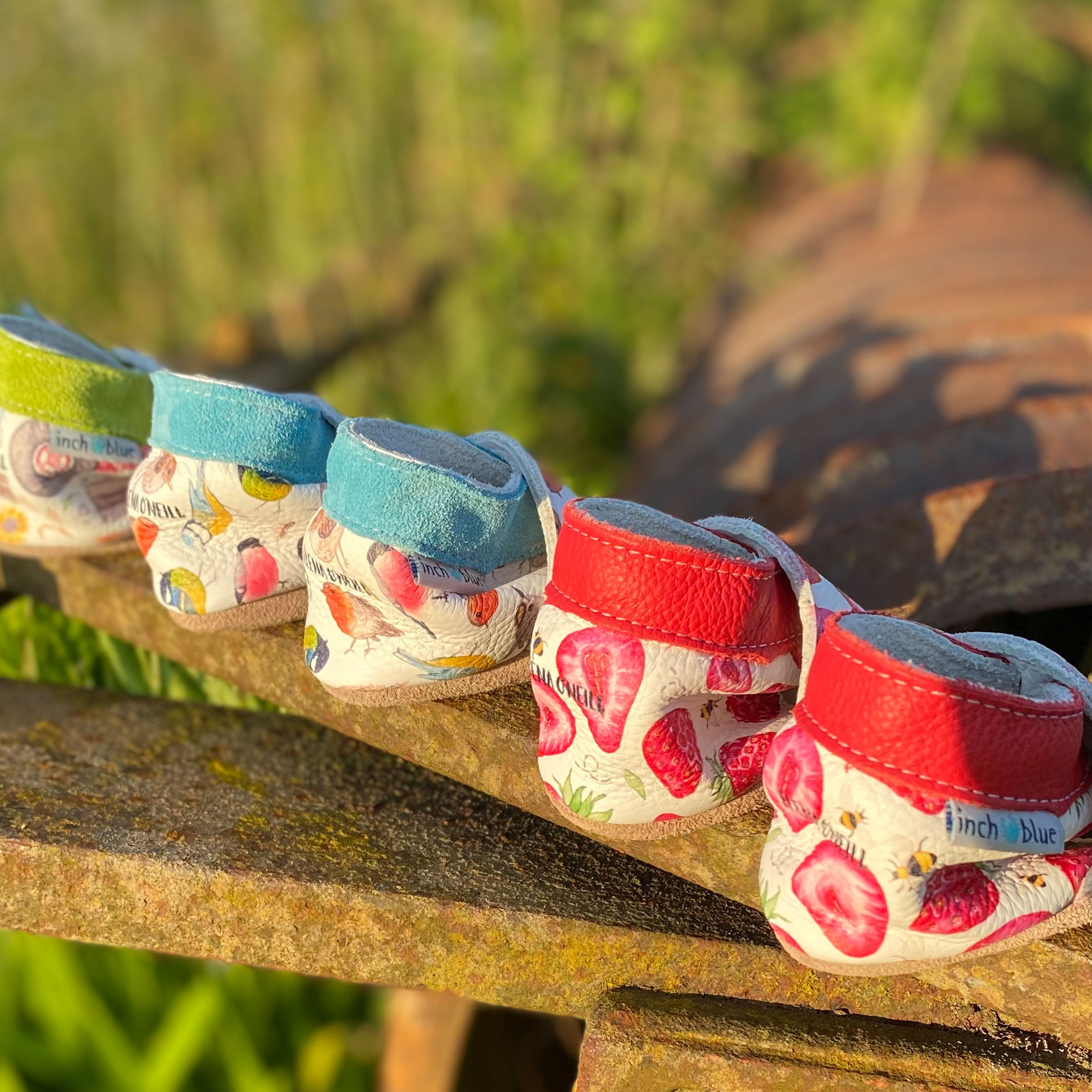 Birds - Barefoot soft sole shoes - inch blue - handmade in the UK (Copy)