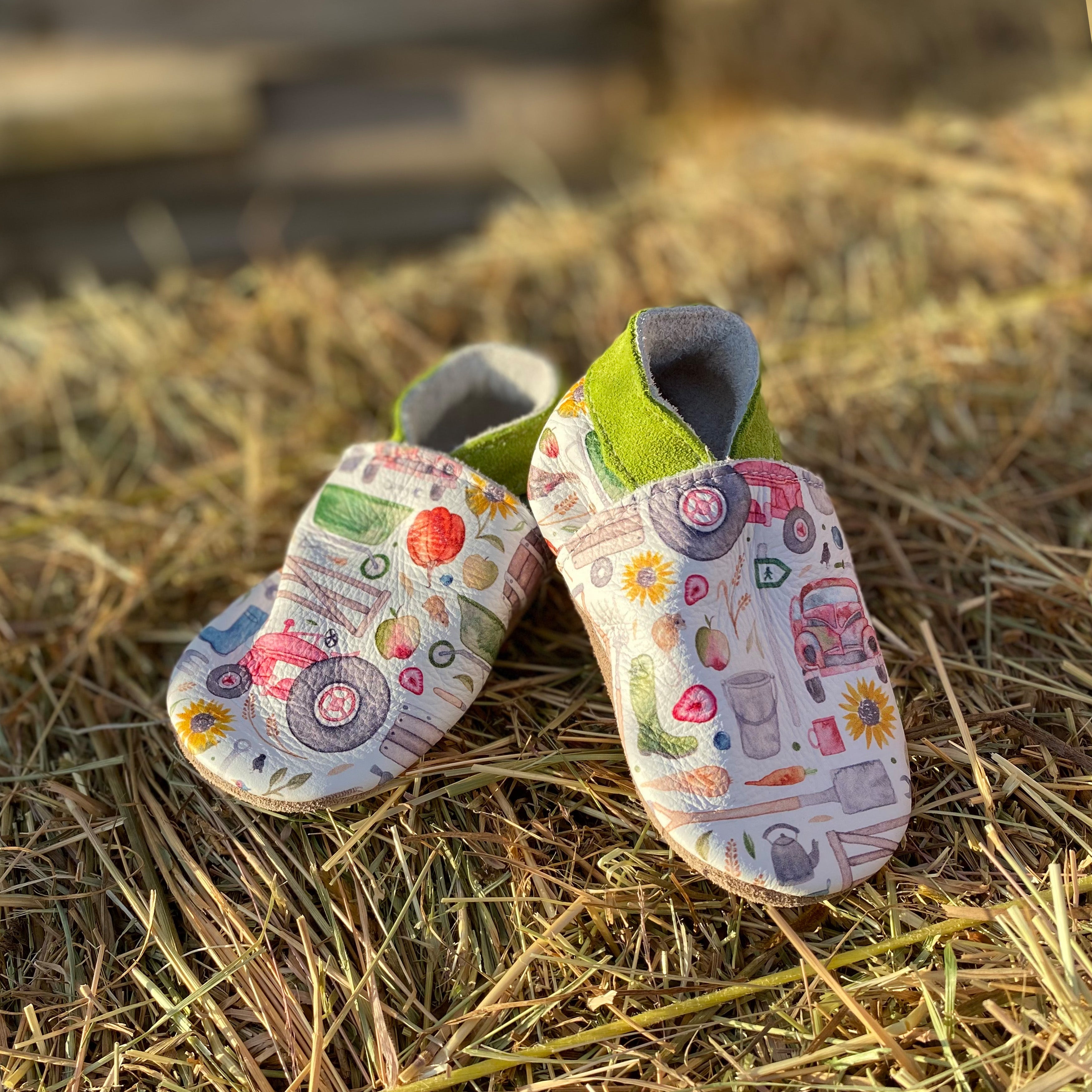 Farm - Barefoot soft sole shoes - inch blue - handmade in the UK