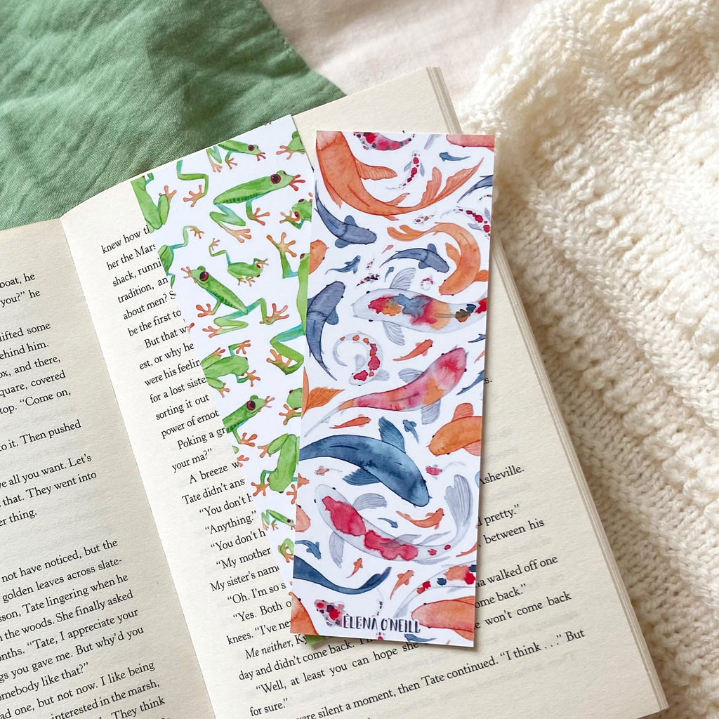 koi and frog double sided bookmark