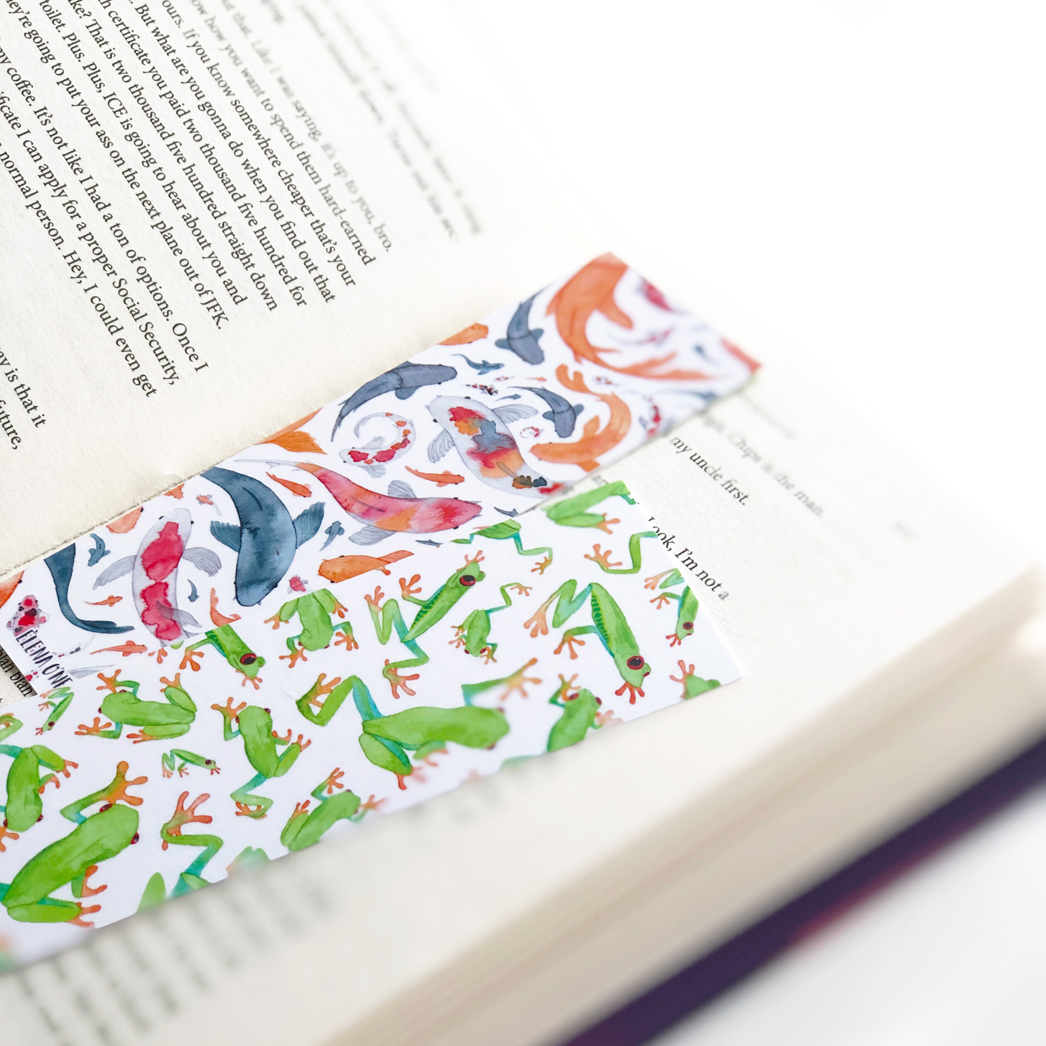 koi and frog double sided bookmark