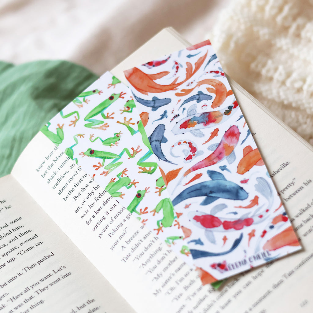 koi and frog double sided bookmark