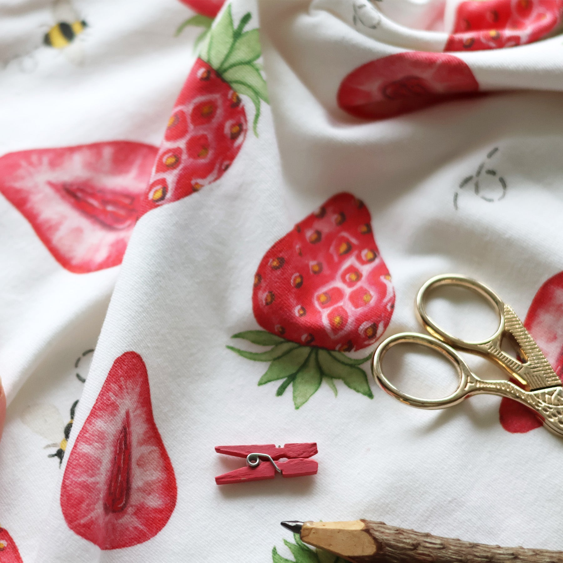 1m + large strawberry organic jersey fabric