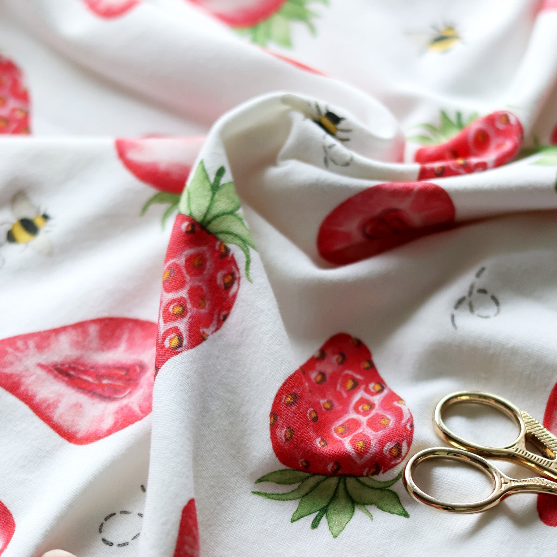 1m + large strawberry organic jersey fabric