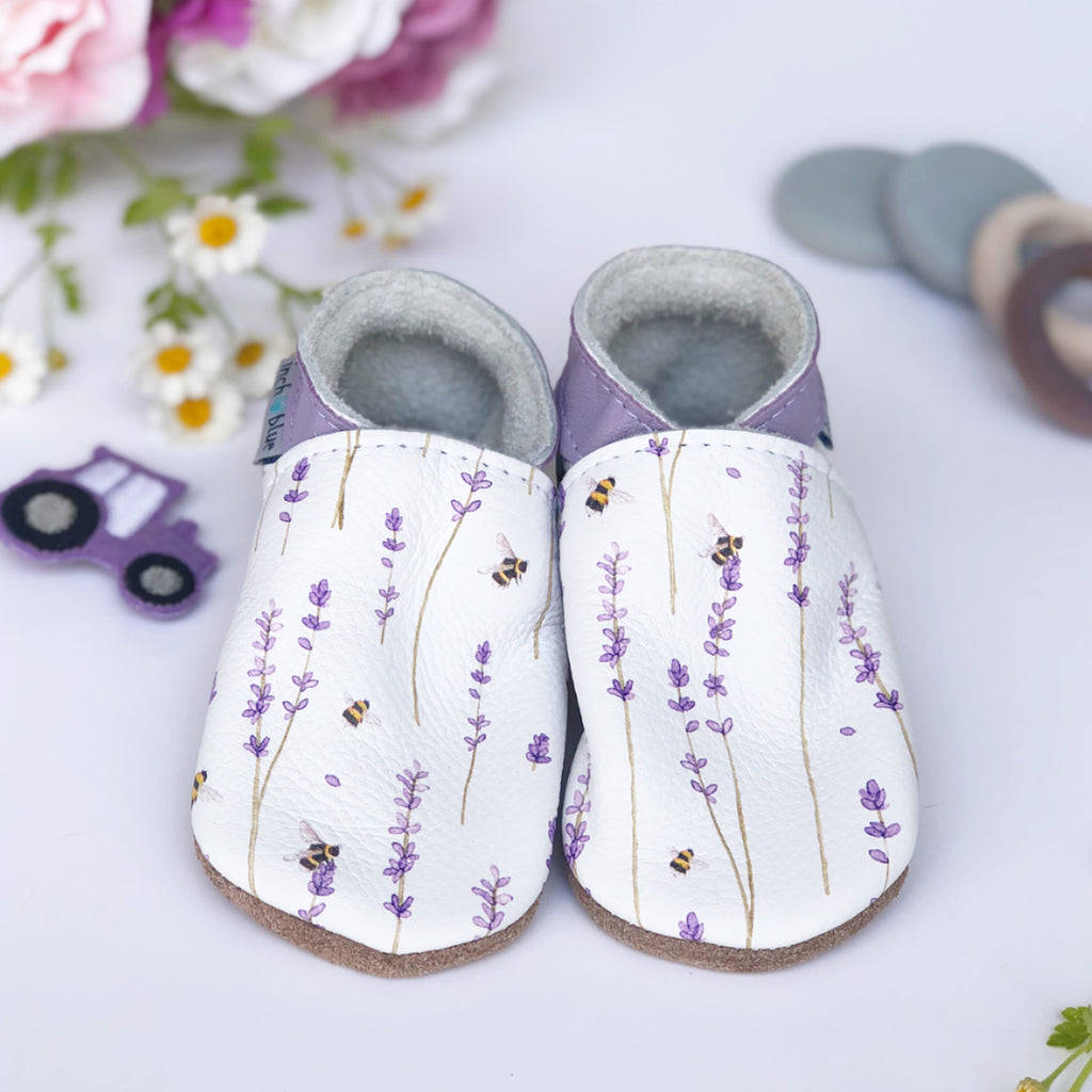 Lavender - Barefoot soft sole shoes - inch blue - handmade in the UK