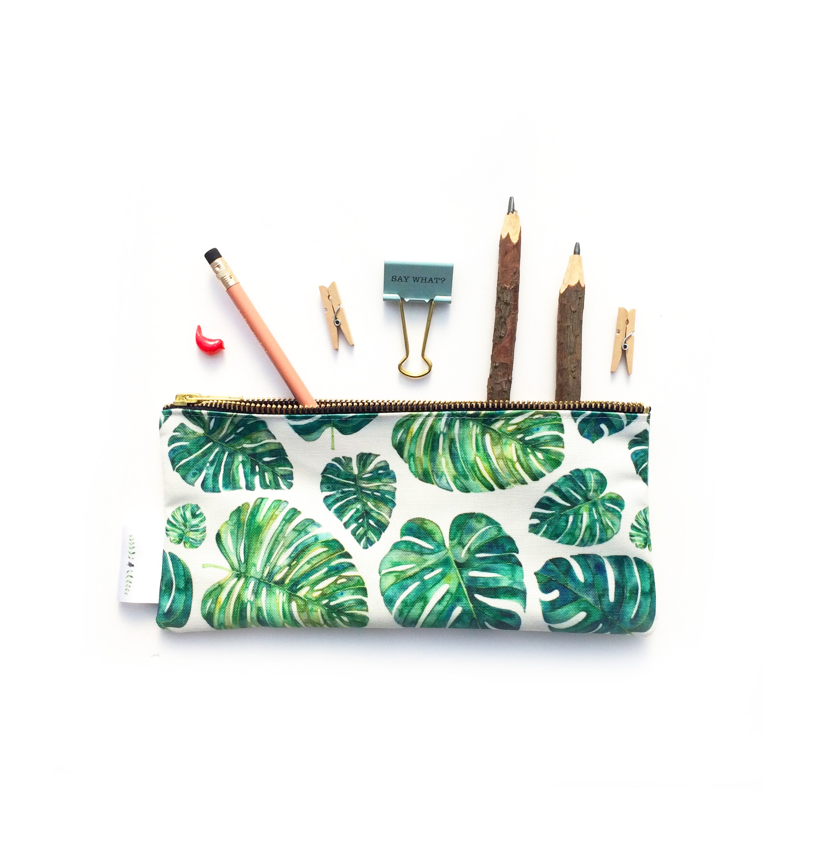 Monstera leaves pencil case