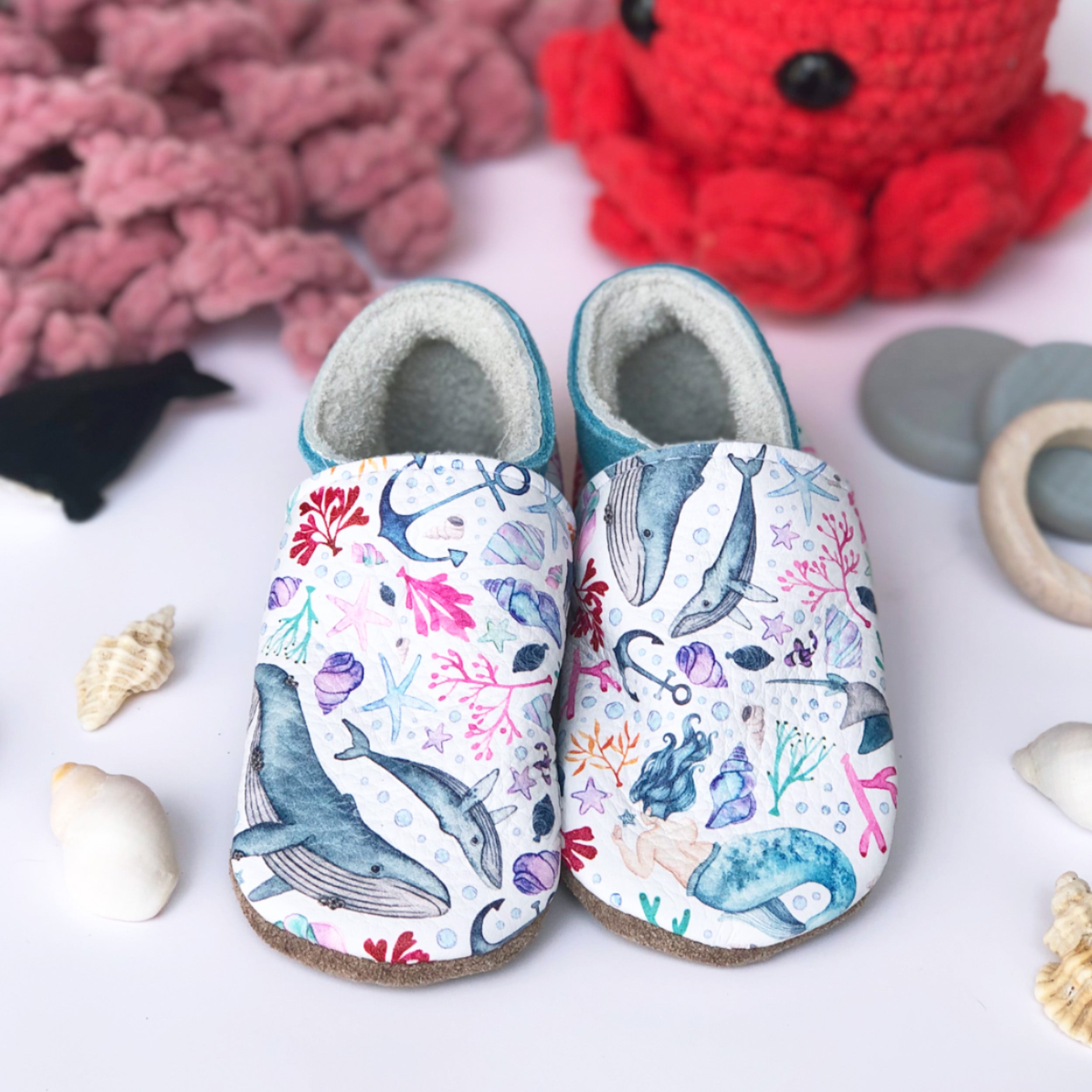 Magic under the sea - Barefoot soft sole shoes - inch blue - handmade in the UK