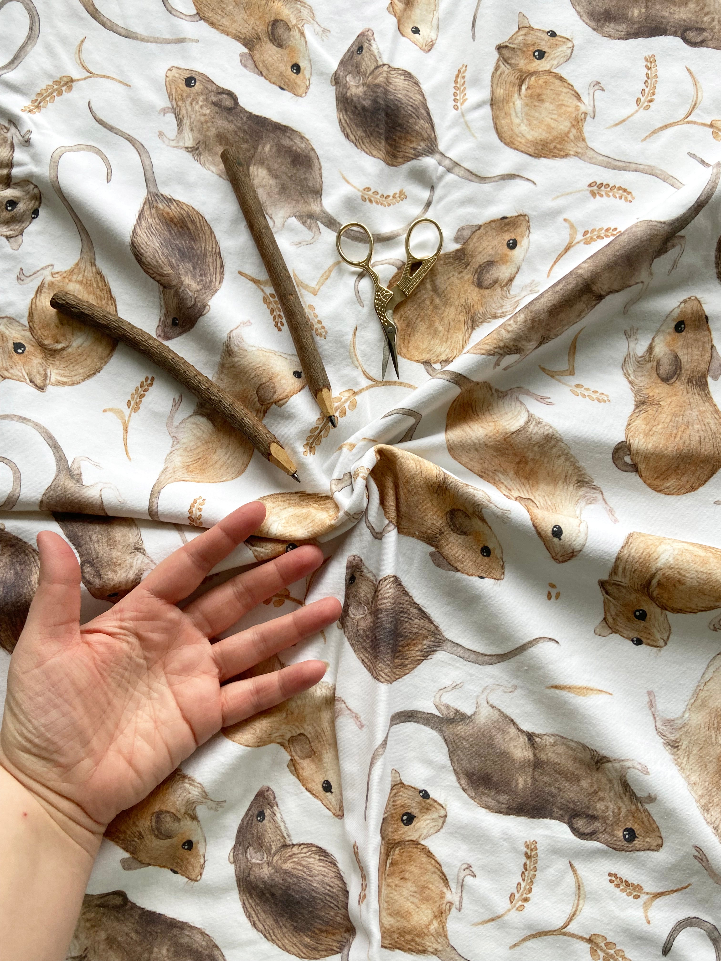 1m + harvest mice organic jersey fabric