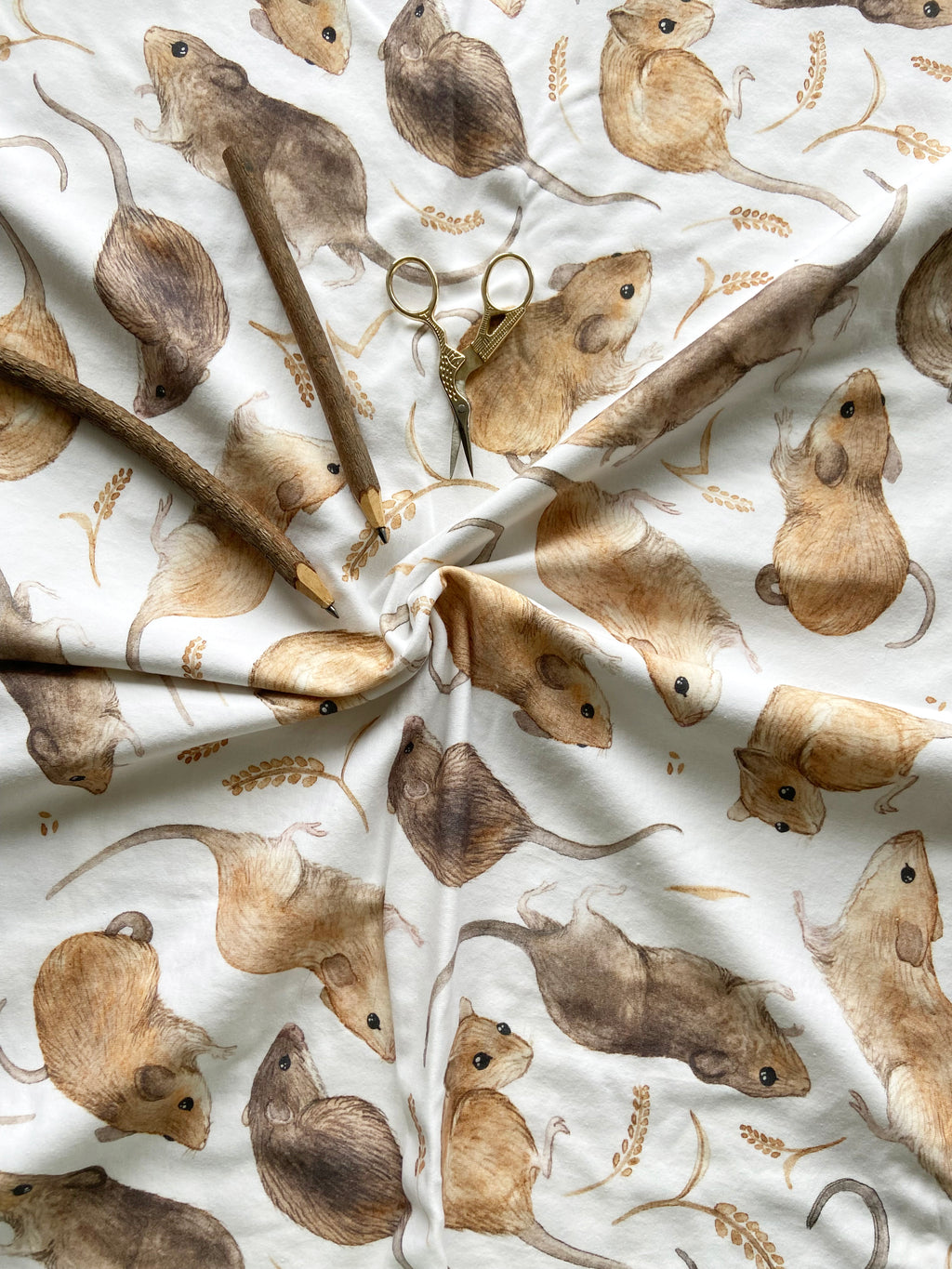 1m + harvest mice organic jersey fabric