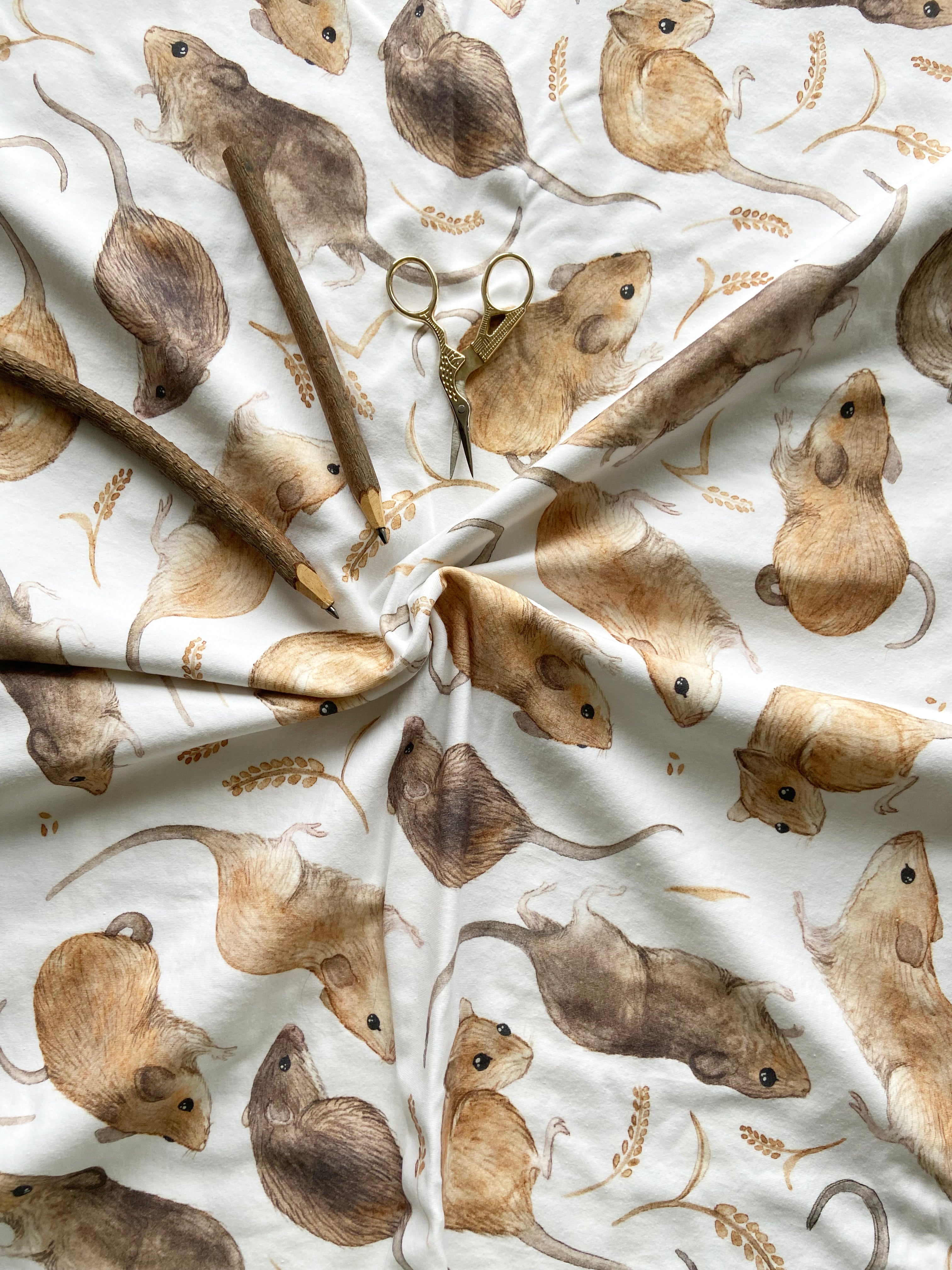 1m + harvest mice organic jersey fabric