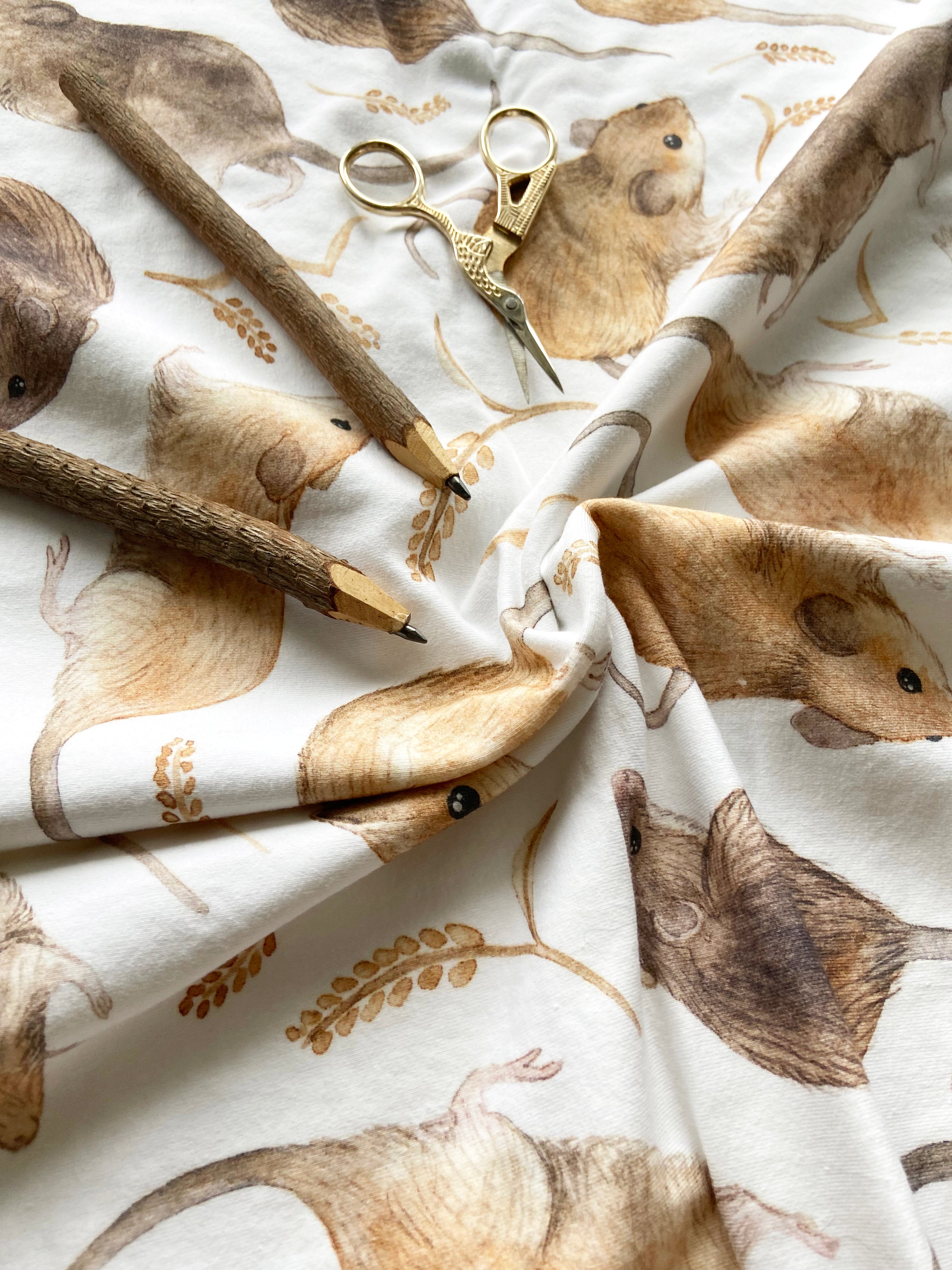 1m + harvest mice organic jersey fabric