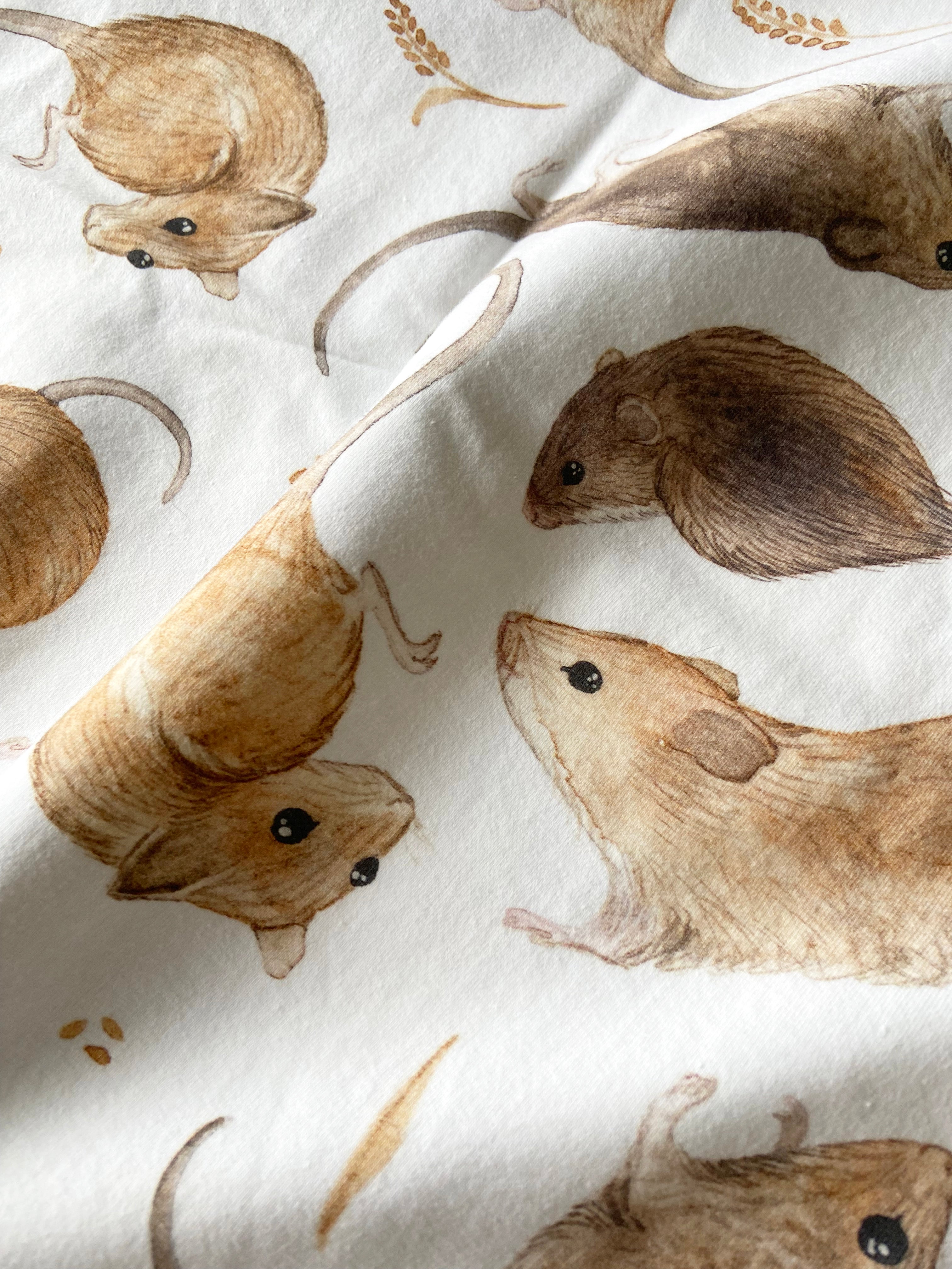 1m + harvest mice organic jersey fabric