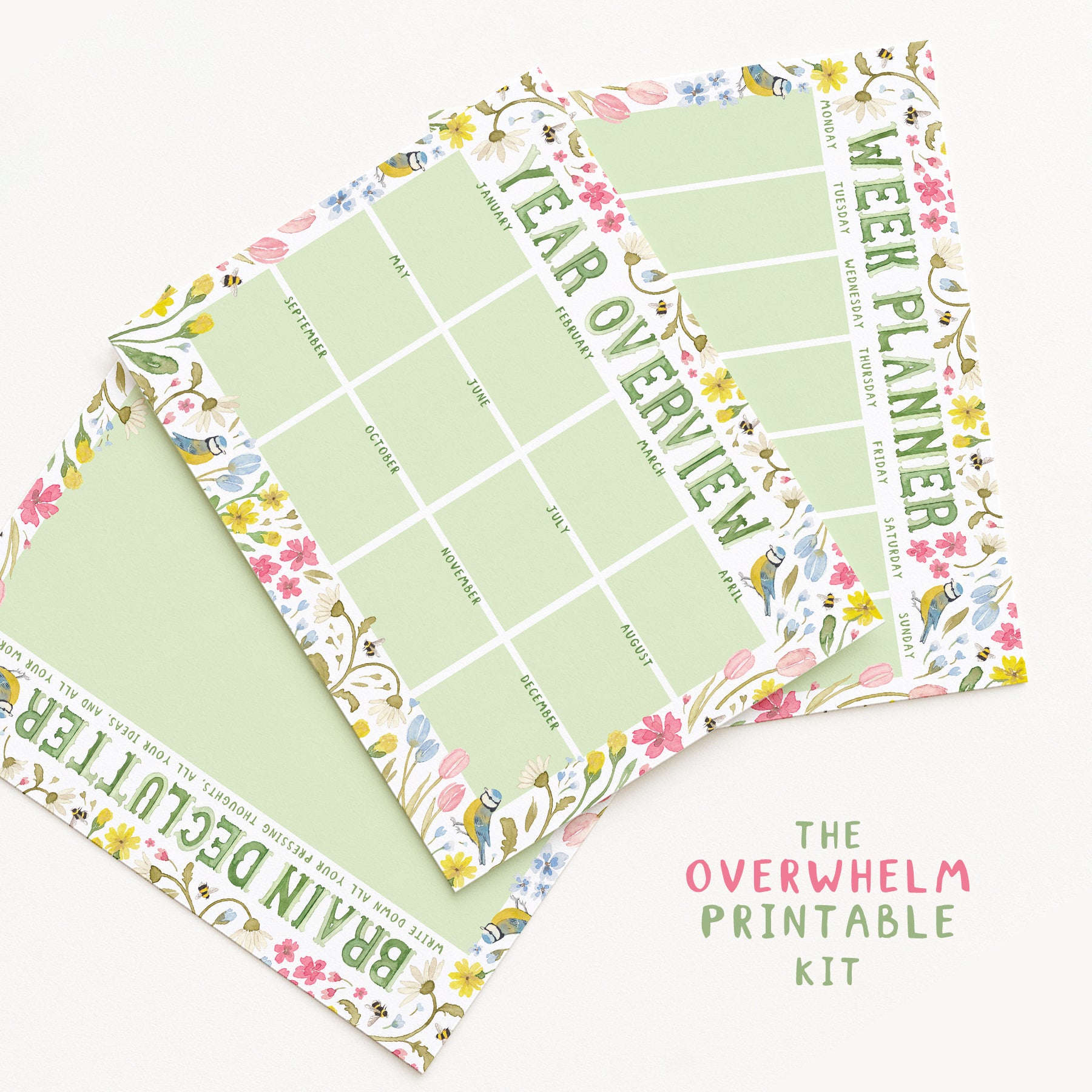 Blue tit floral overwhelm printable kit
