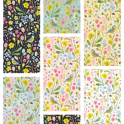 Blue tit floral phone wallpaper bundle (6 colour ways)