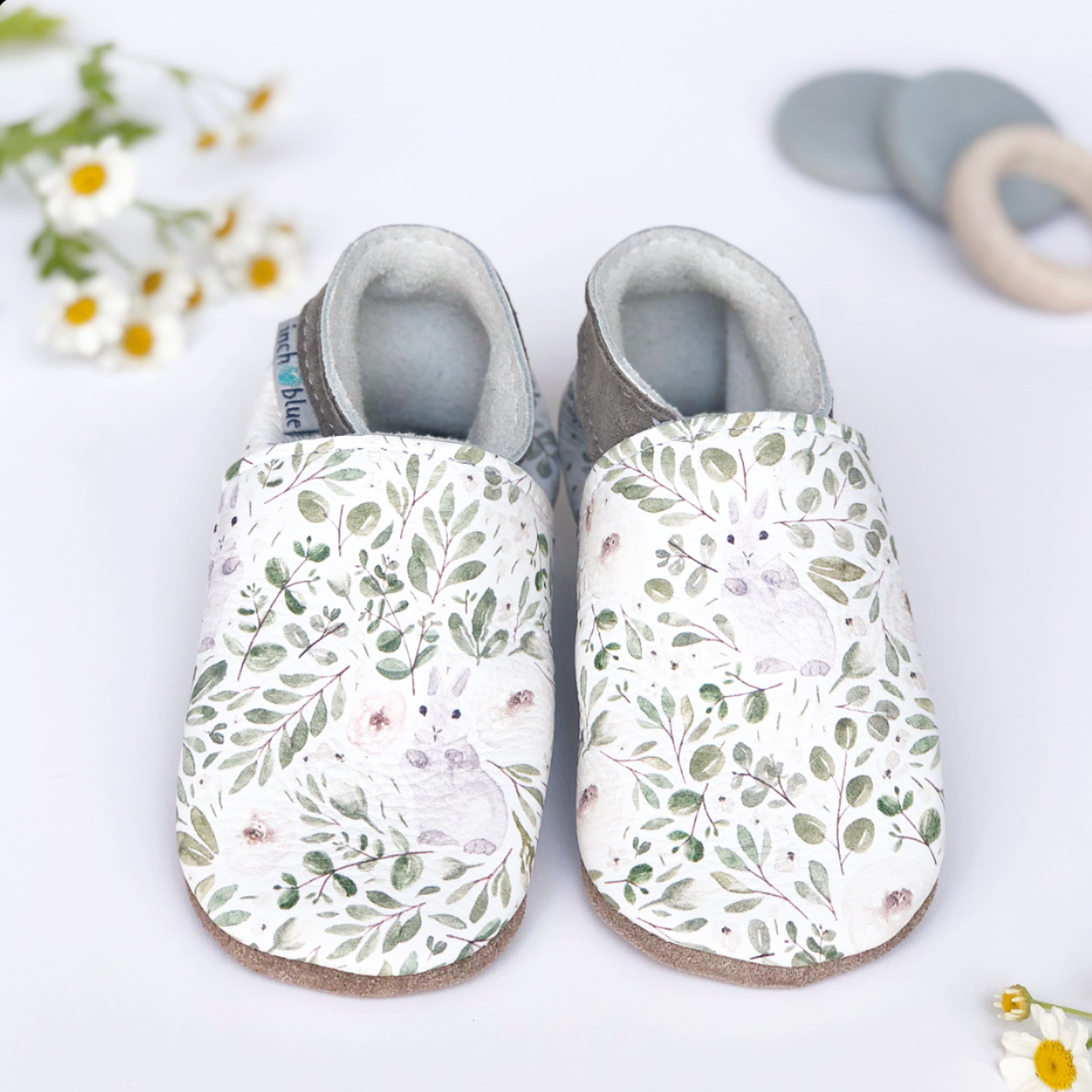 Rabbit Eucalyptus - Barefoot soft sole shoes - inch blue - handmade in the UK