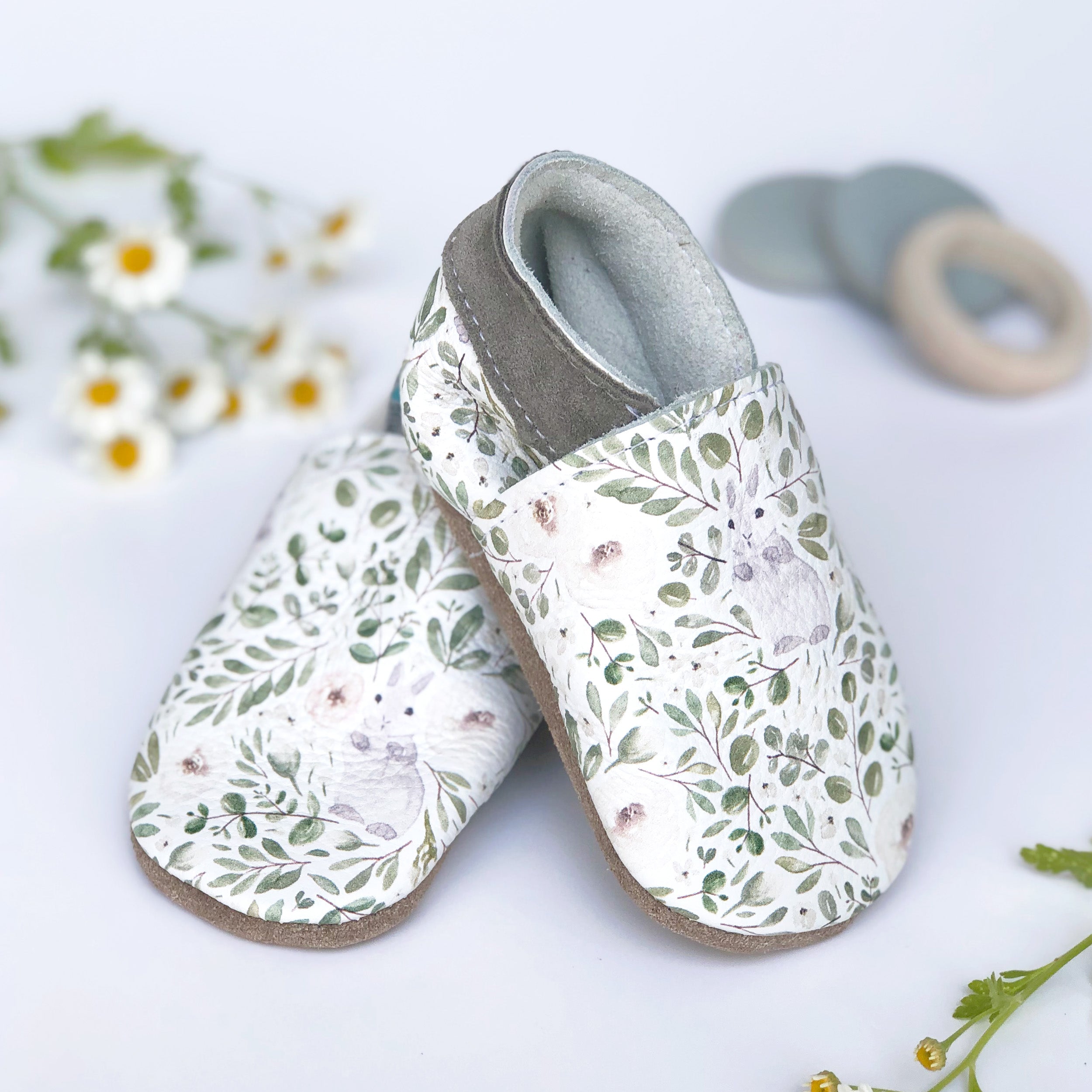 Rabbit Eucalyptus - Barefoot soft sole shoes - inch blue - handmade in the UK