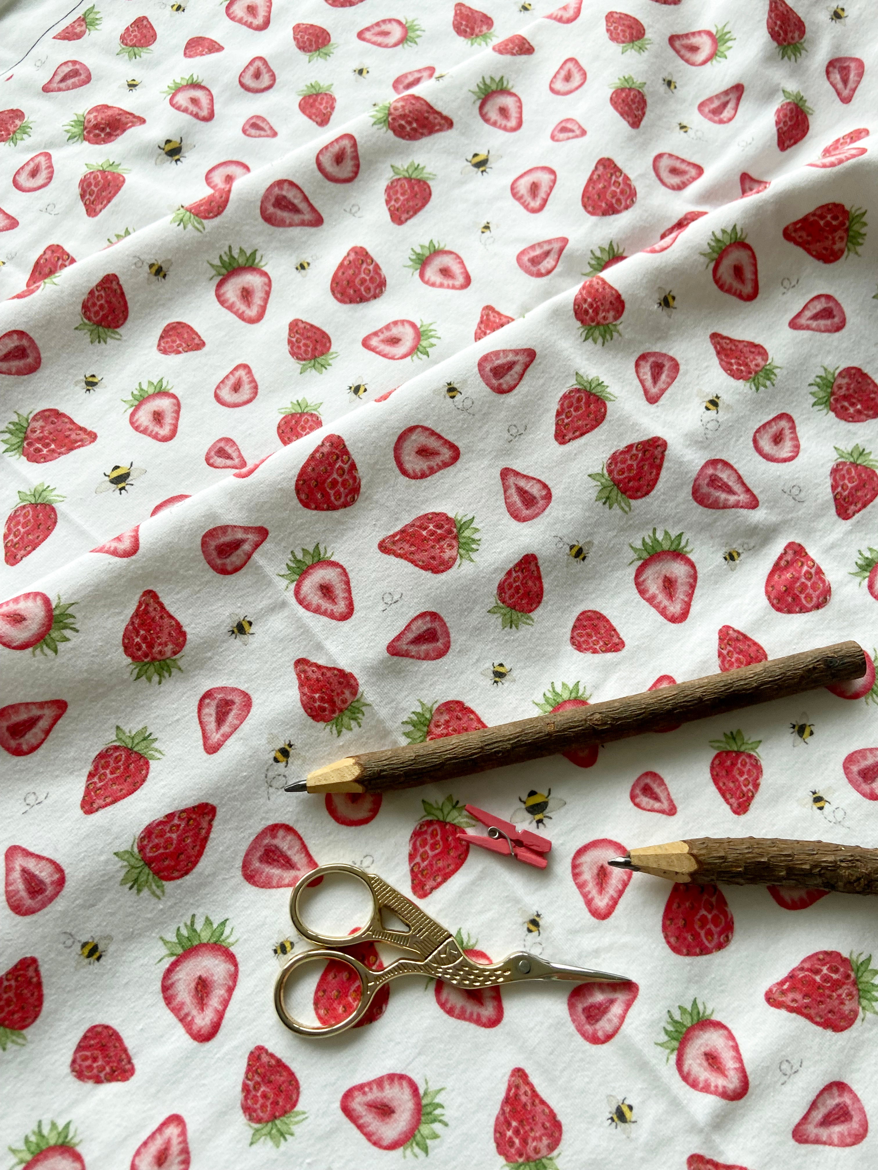 1m + small strawberry organic jersey fabric