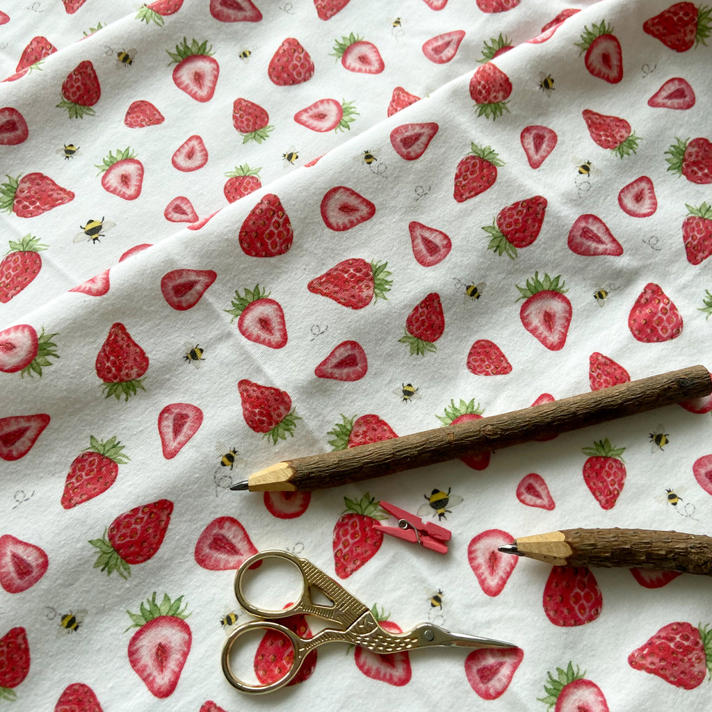 1m + small strawberry organic jersey fabric