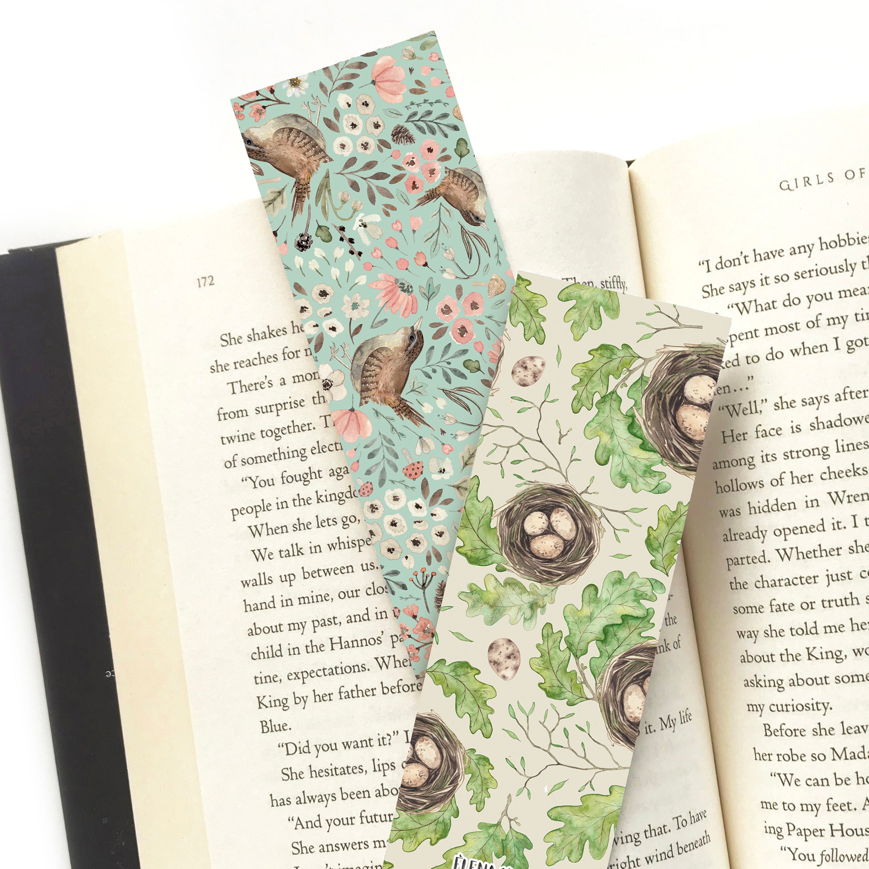 Floral wren and nests double sided bookmark