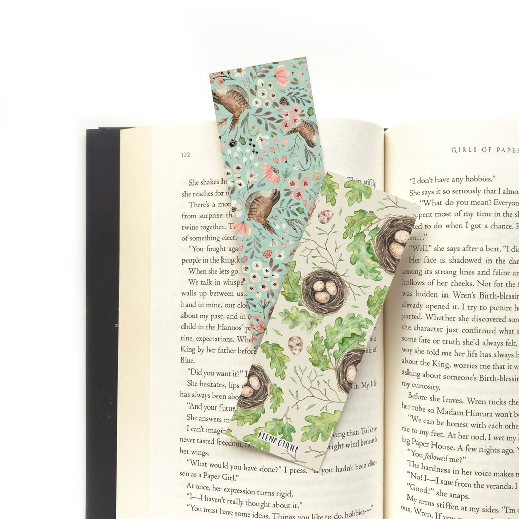 Floral wren and nests double sided bookmark