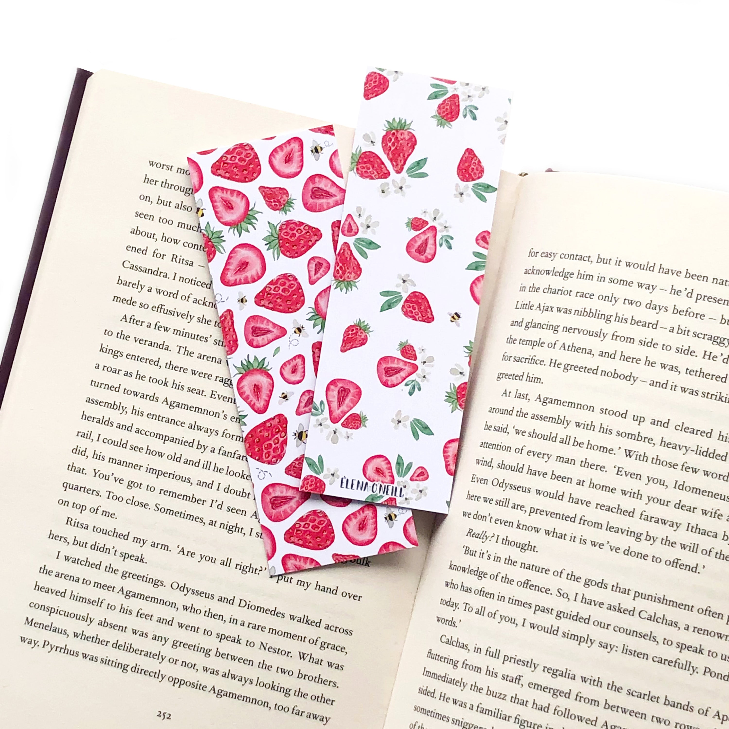 Strawberry double sided bookmark