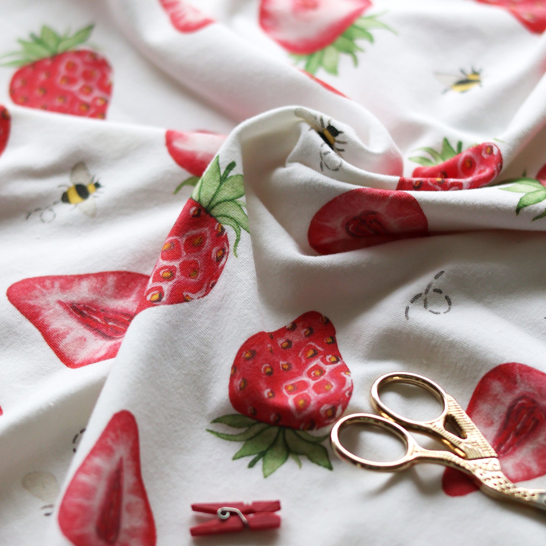 1m + large strawberry organic jersey fabric