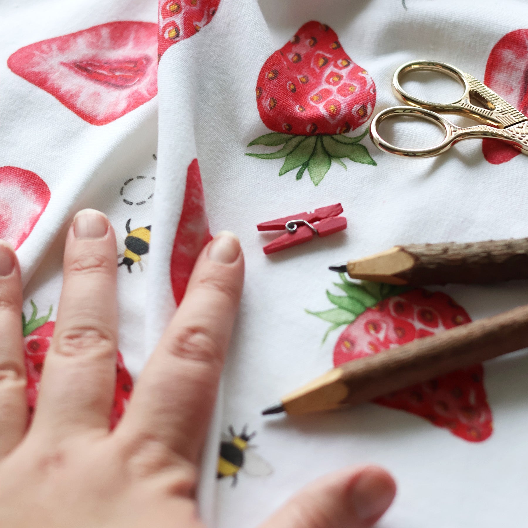 1m + large strawberry organic jersey fabric