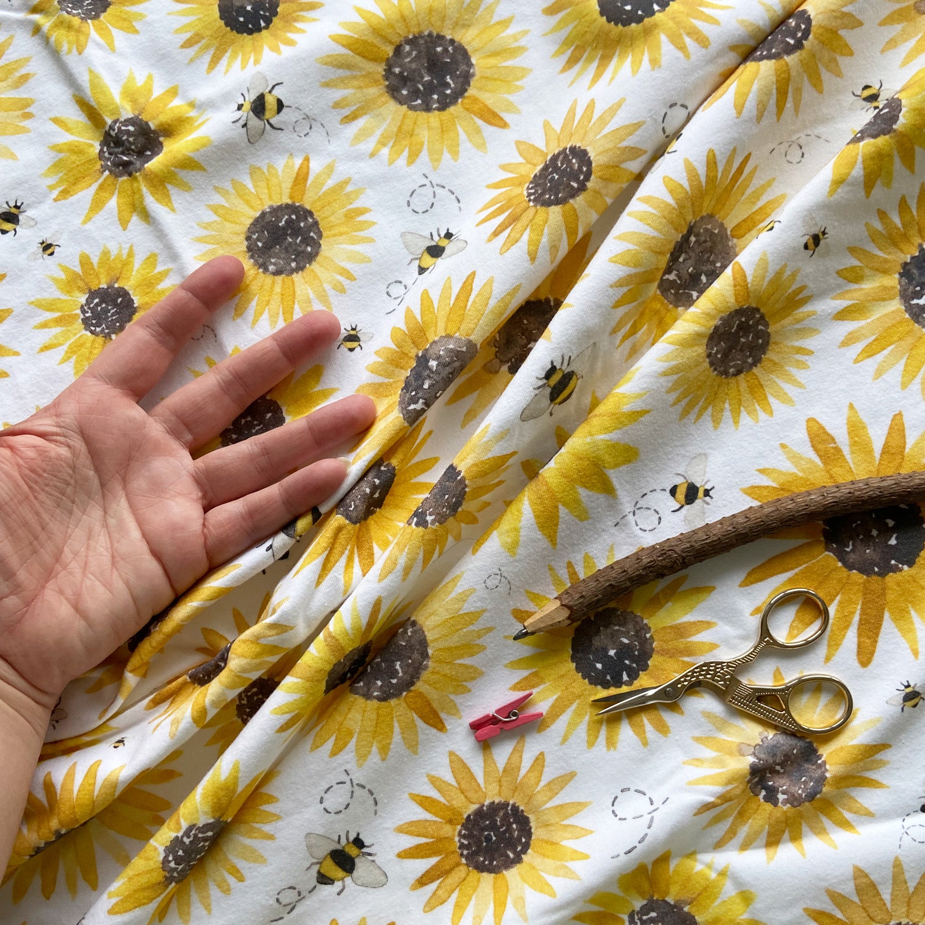 1m large Sunflowers organic jersey fabric