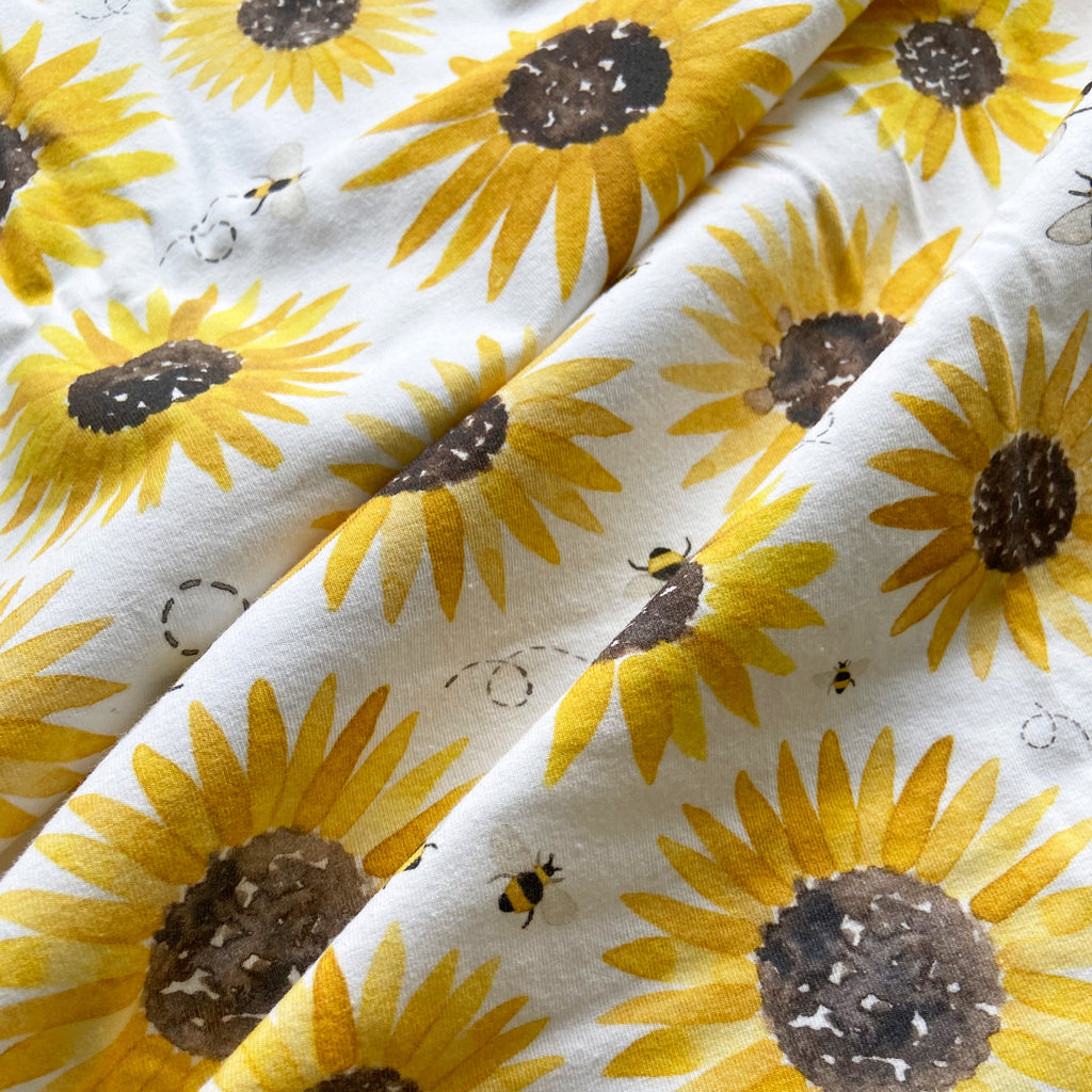 1m large Sunflowers organic jersey fabric