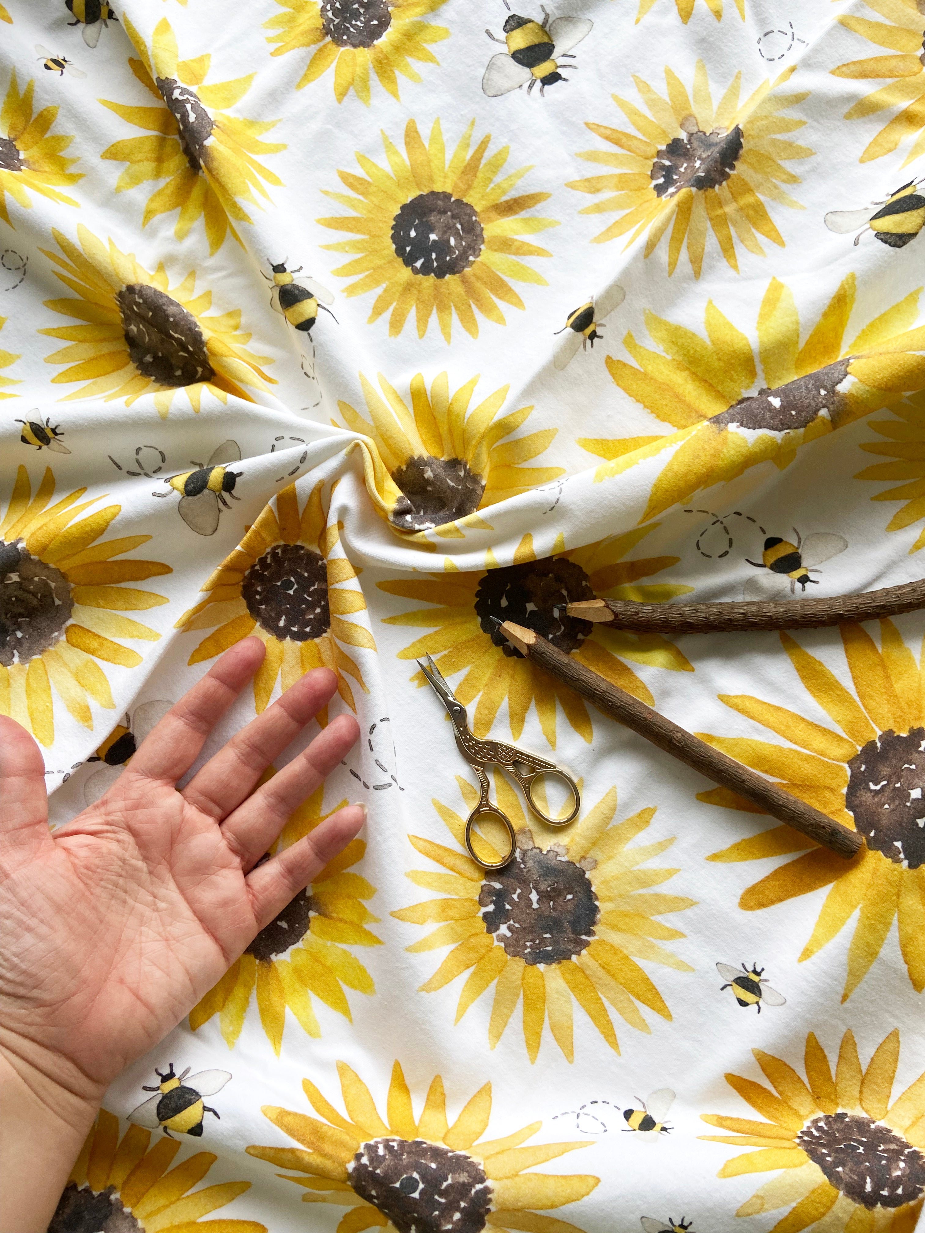 1m + extra large sunflower organic jersey fabric